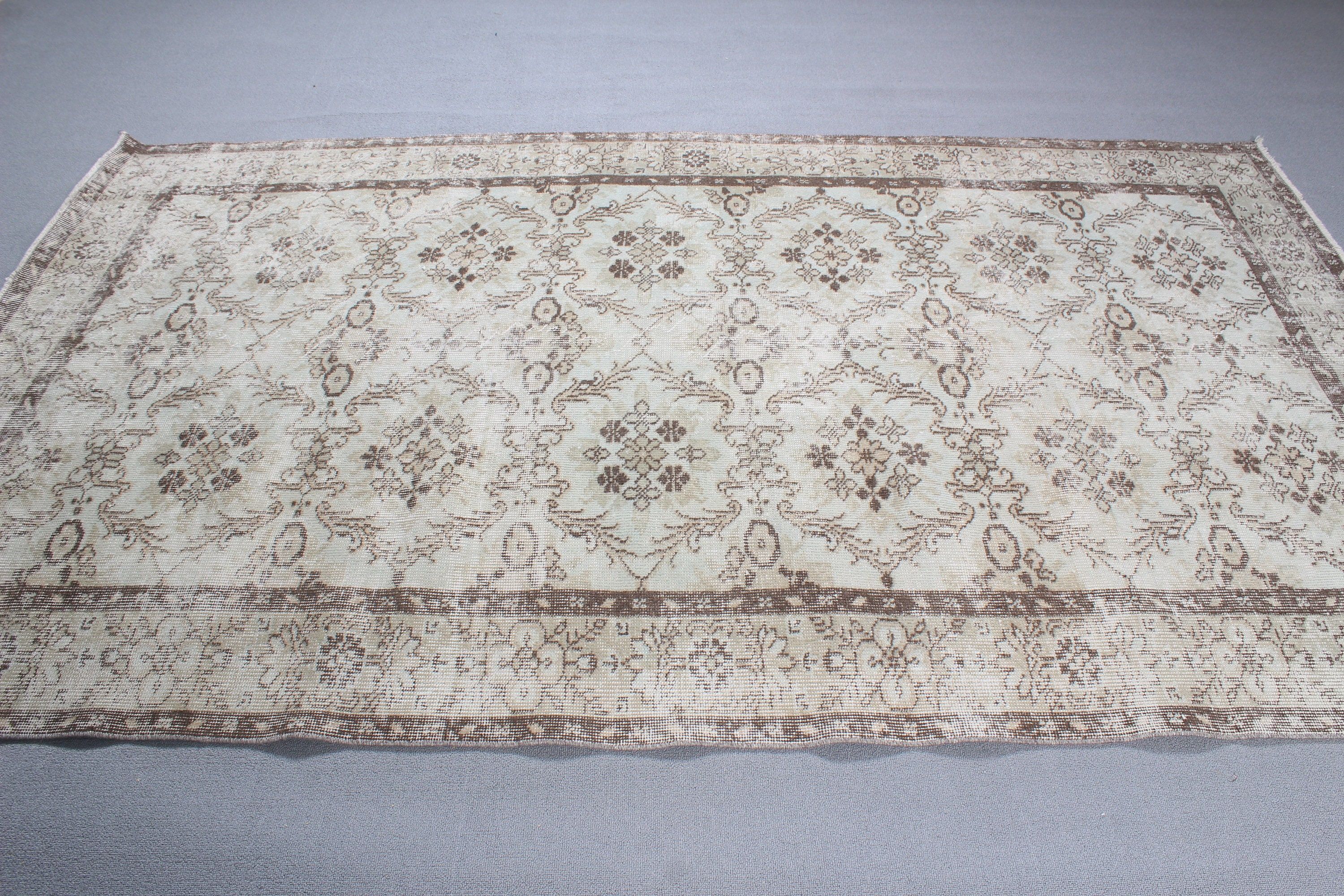 Bej Antika Halı, Büyük Oushak Halılar, Havalı Halı, Vintage Halılar, Açıklama Halısı, 5.1x8.9 ft Büyük Halılar, Yatak Odası Halısı, Etnik Halılar, Türk Halısı