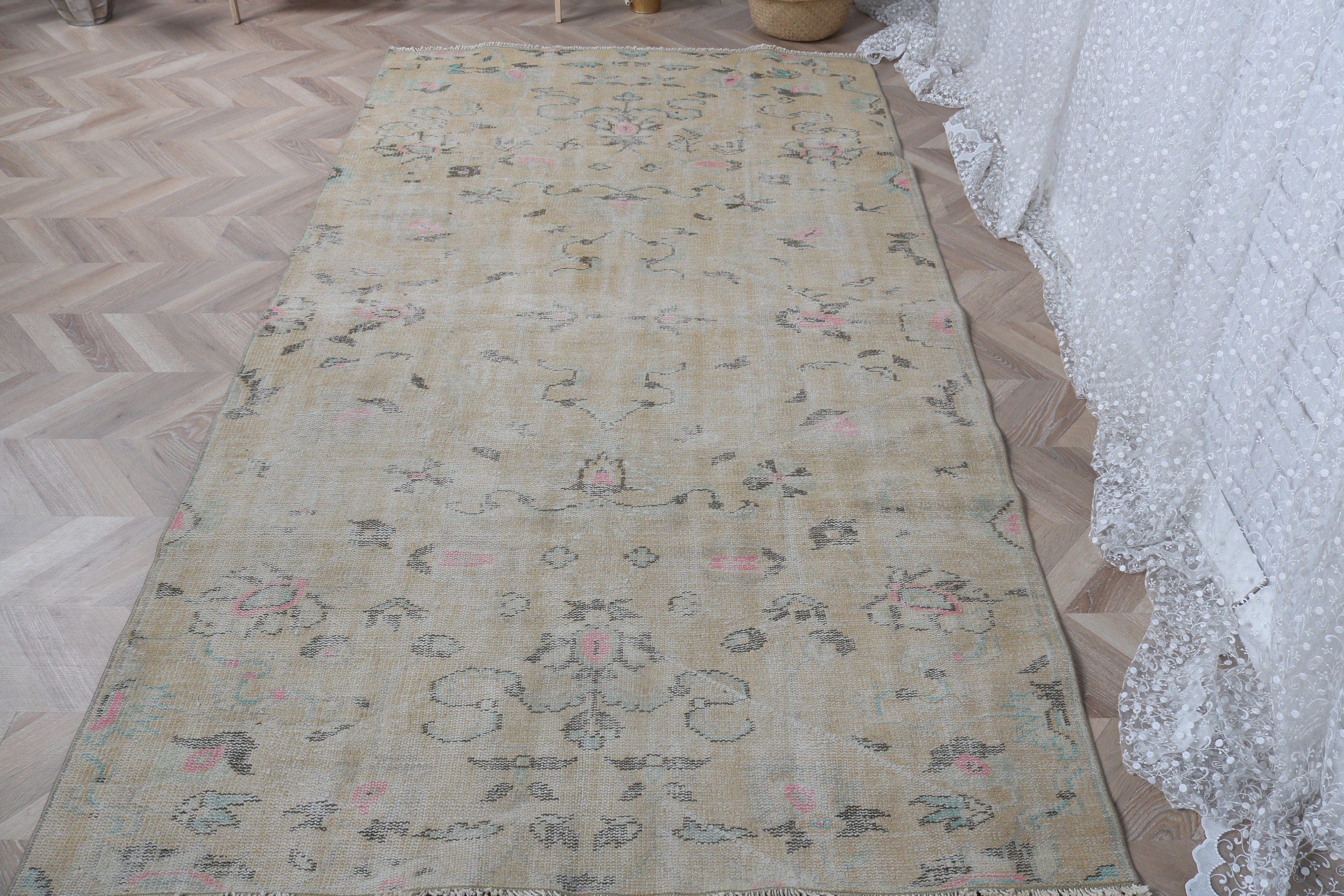 Rugs for Indoor, Organic Rug, 4.7x8.4 ft Area Rugs, Turkish Rug, Floor Rug, Vintage Rug, Oriental Rug, Oushak Area Rugs, Yellow Neutral Rug