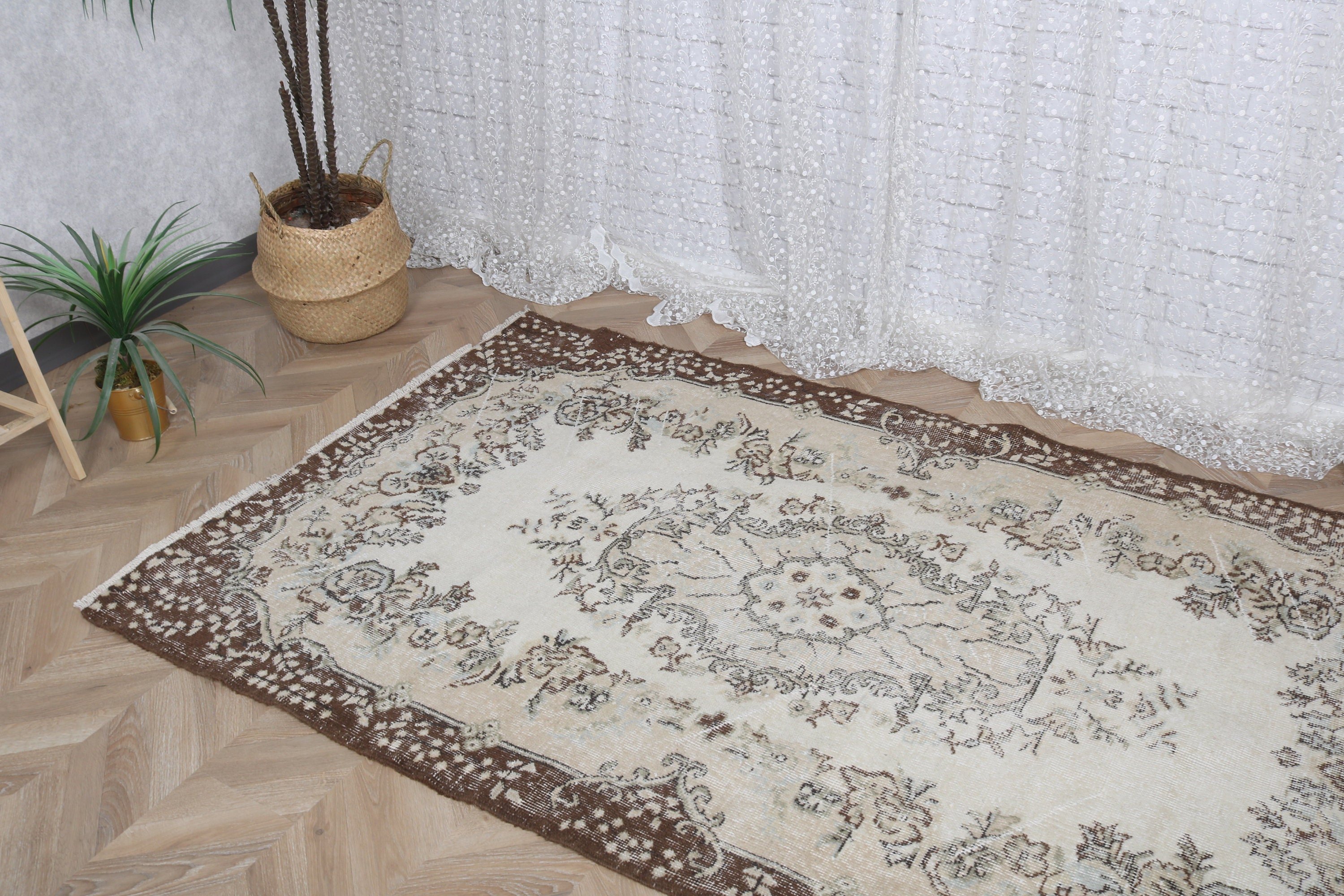 Oturma Odası Halıları, Aztek Halısı, Yatak Odası Halıları, Vintage Halı, 4x6,8 ft Alan Halısı, Boho Alan Halısı, Bej Geometrik Halılar, El Dokuma Halı, Türk Halıları