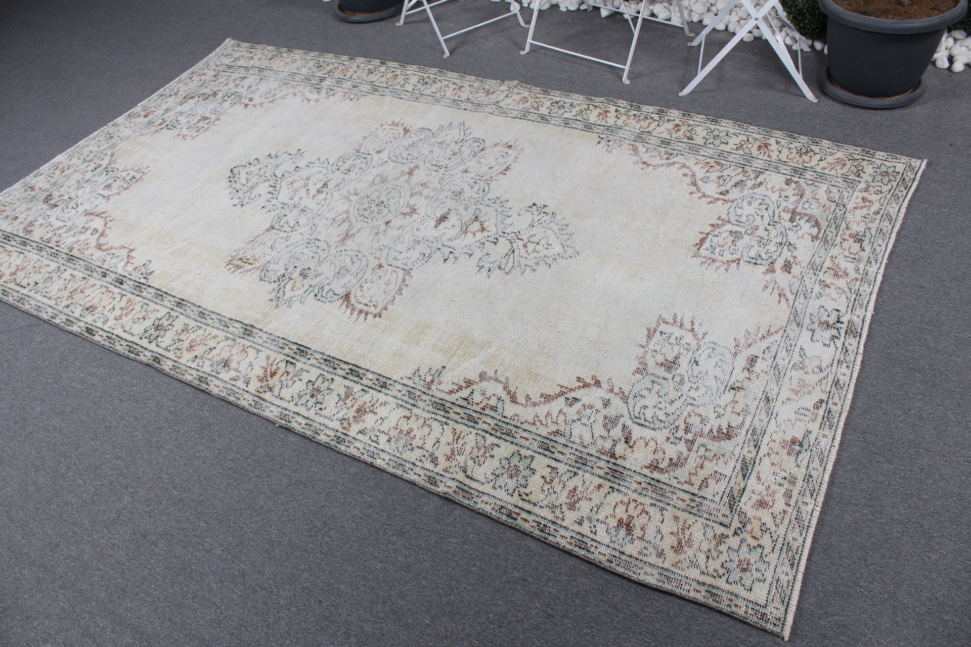 Anadolu Halısı, 5.1x8.6 ft Büyük Halı, Bej Anadolu Halısı, Oturma Odası Halısı, Salon Halısı, Vintage Halılar, Türk Halısı, Yer Halısı, Sanat Halısı