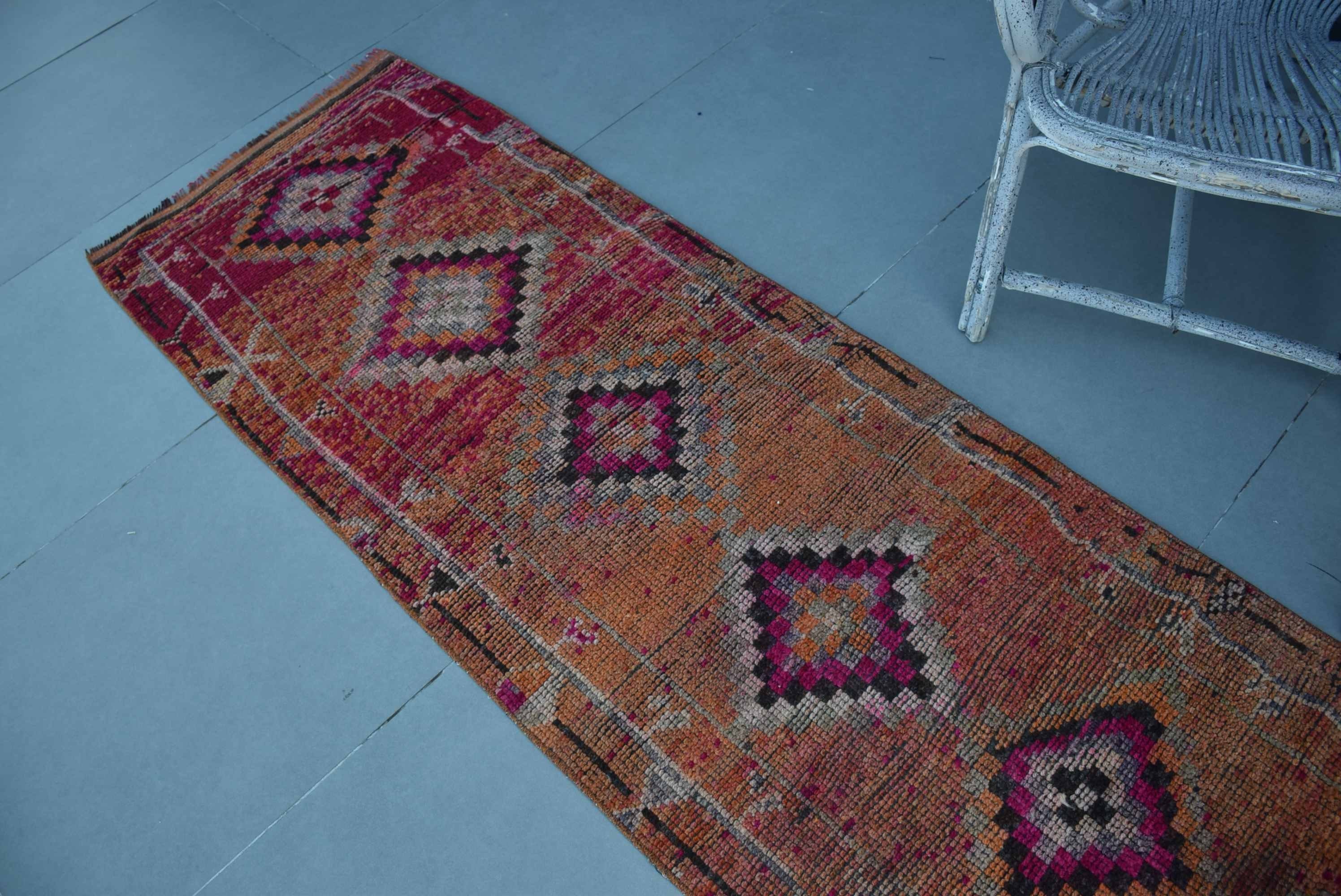 Mutfak Halıları, 2,5x11,9 ft Yolluk Halıları, Eski Halı, Turuncu Yer Halısı, Koridor Halısı, Fas Halısı, Vintage Halılar, Türk Halısı, Yün Halı