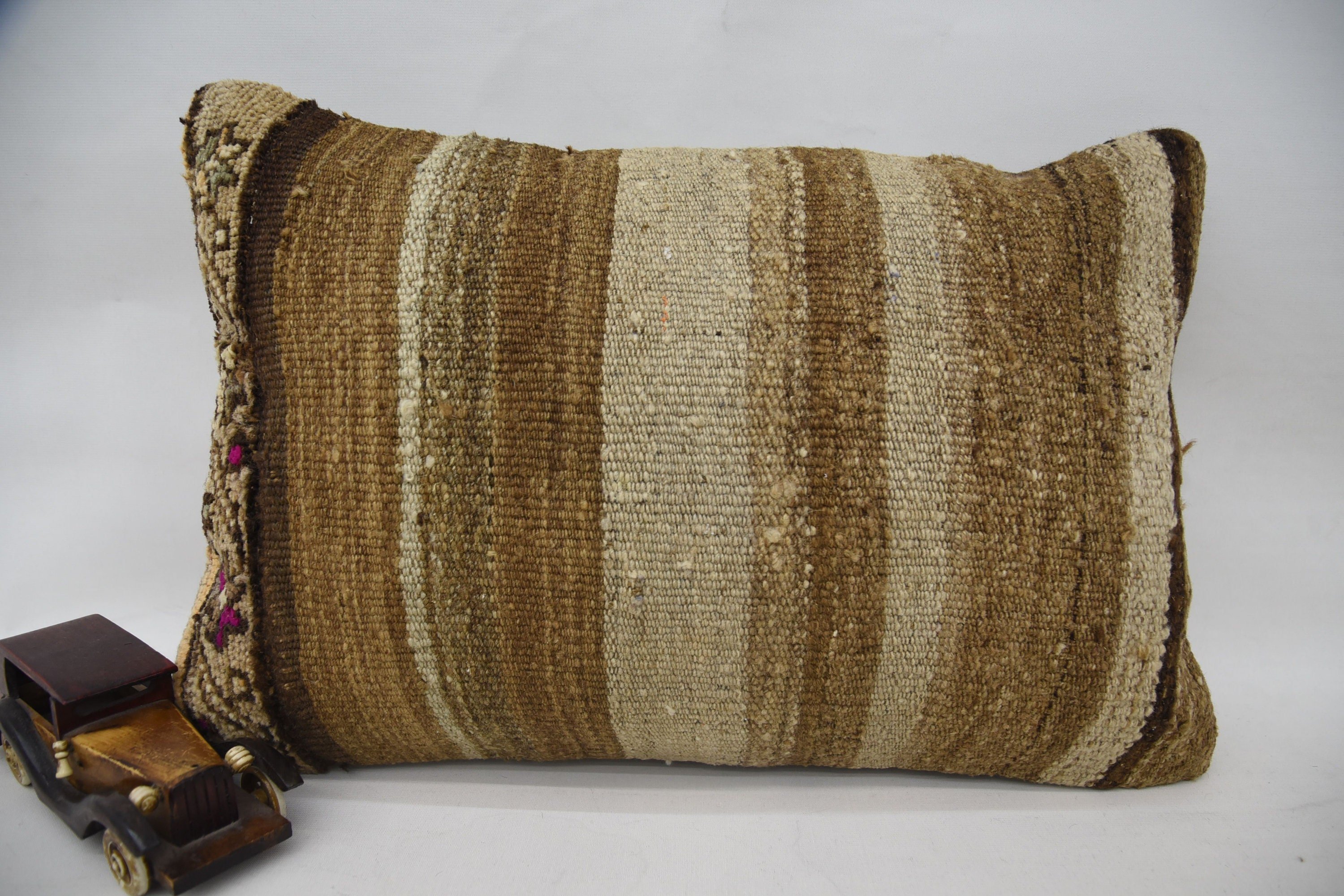 Boho Pillow, Handmade Kilim Cushion, Home Decor Pillow, 16"x24" Brown Cushion, Kilim Rug Pillow Cover, Wool Kilim Pillow Pillow Cover