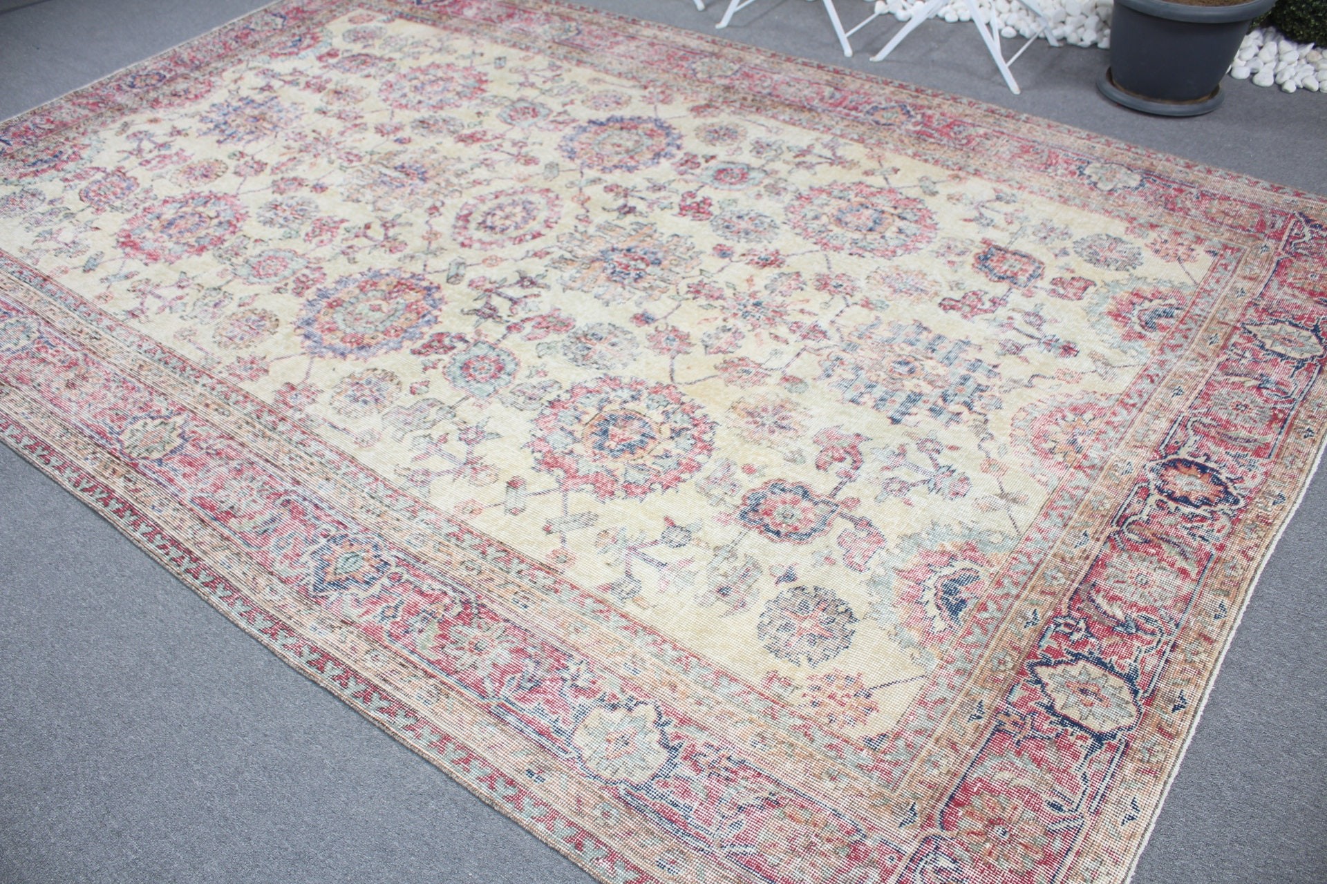 Türk Halıları, Antika Halılar, Bej Yer Halıları, Salon Halısı, Vintage Halılar, Sanat Halısı, 7.2x11.1 ft Büyük Boy Halı, Anadolu Halısı, Yemek Odası Halıları