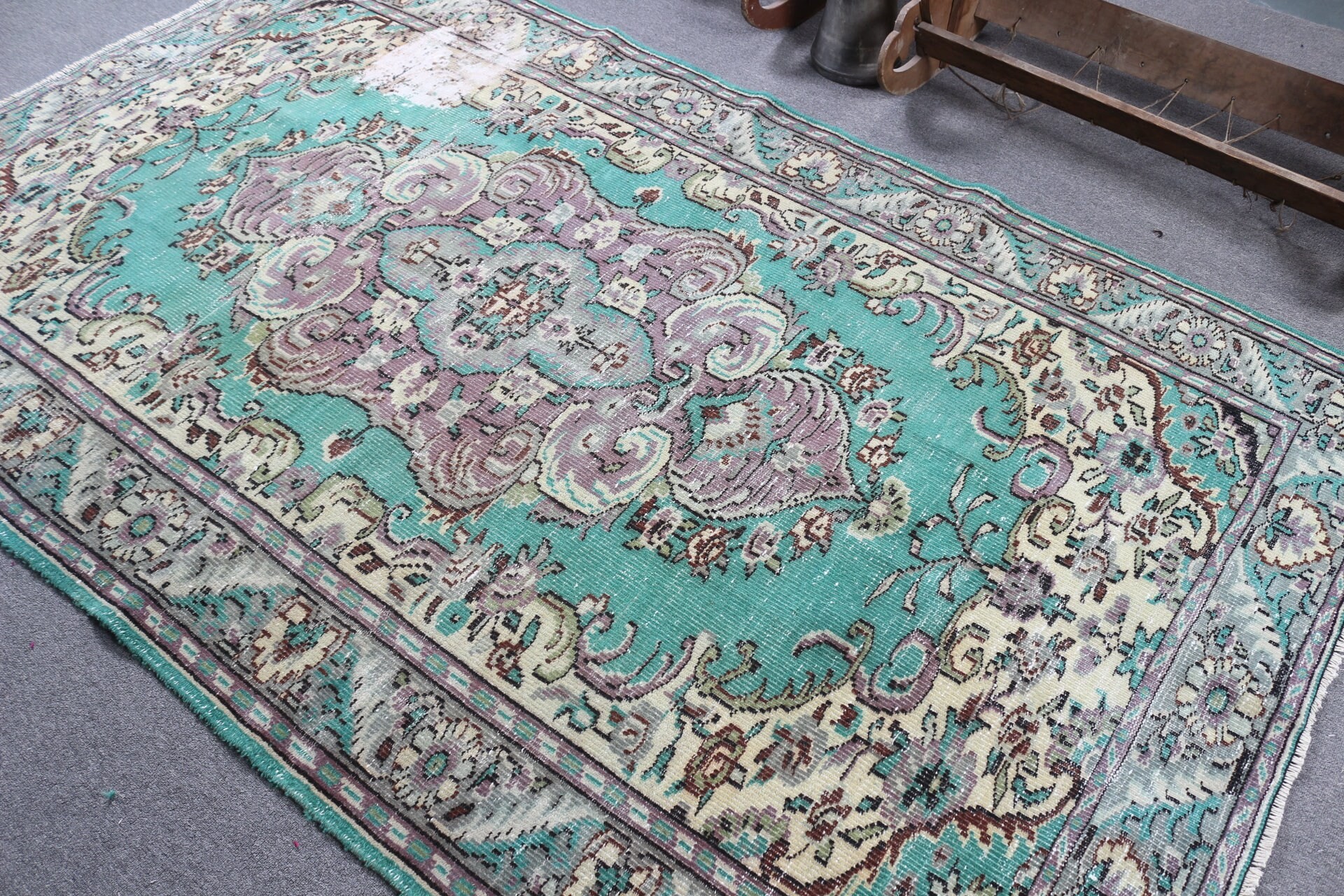 Yer Halısı, Vintage Halı, Salon Halısı, Yatak Odası Halıları, 5.2x8.5 ft Büyük Halı, Antika Halı, Türk Halısı, Yeşil Oryantal Halı, Yatak Odası Halıları