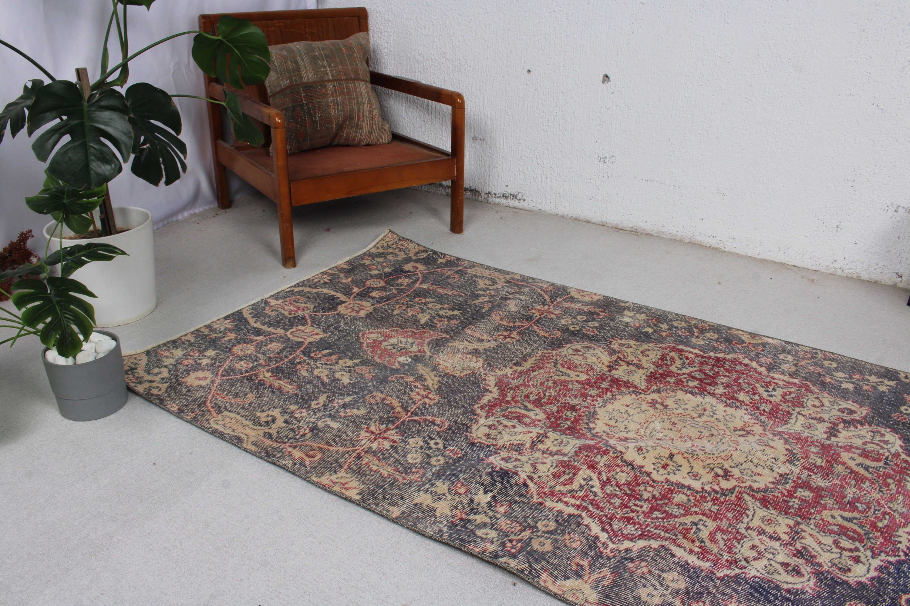 Boho Halı, Boho Bölge Halısı, Sanatsal Halılar, Mor Zemin Halıları, Vintage Halı, Türk Halıları, Yatak Odası Halıları, 3,7x8,2 ft Alan Halıları