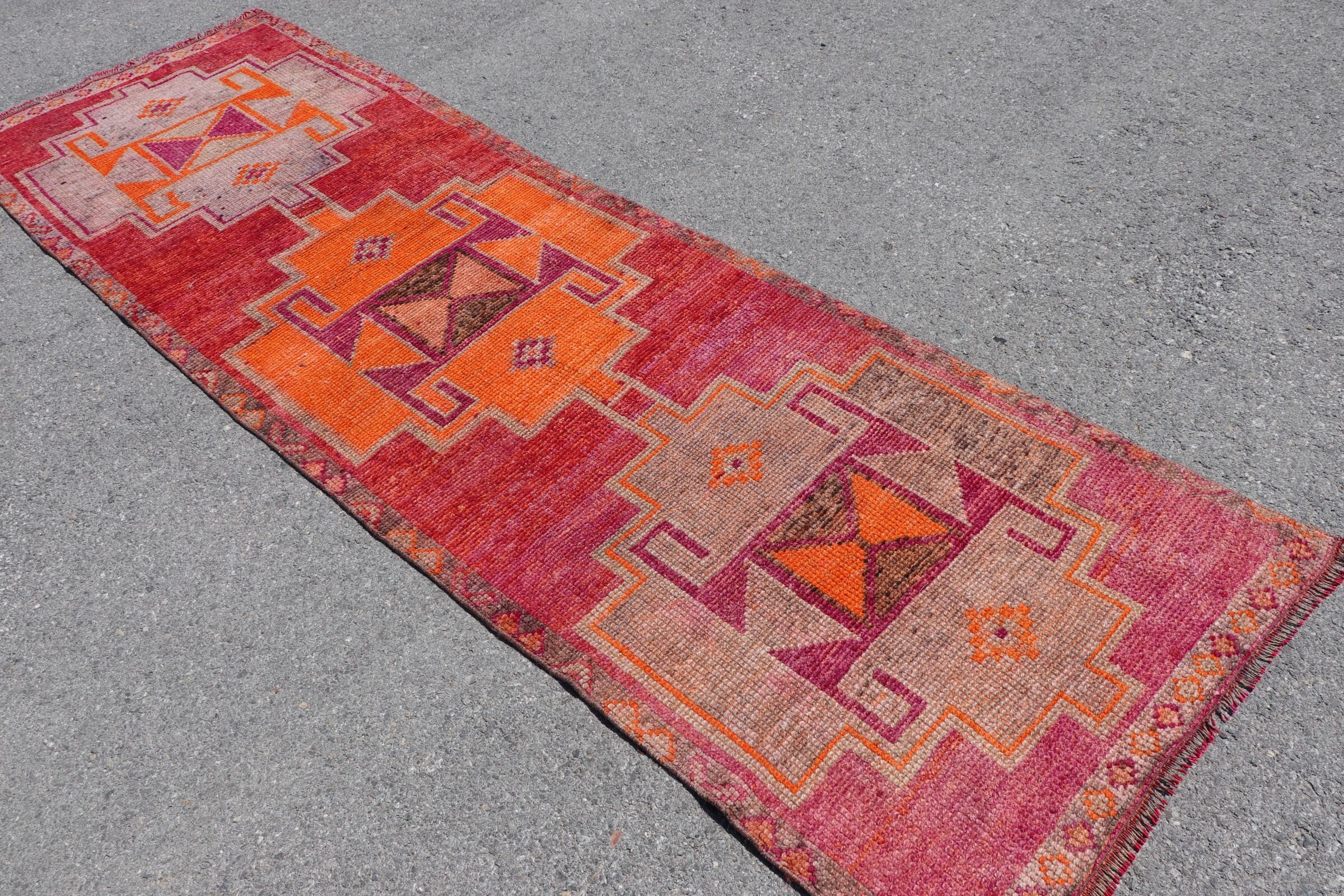 Turkish Rug, Oriental Rugs, Orange Floor Rug, Anatolian Rug, Vintage Rugs, 2.8x9.2 ft Runner Rugs, Stair Rug, Dorm Rug, Kitchen Rug