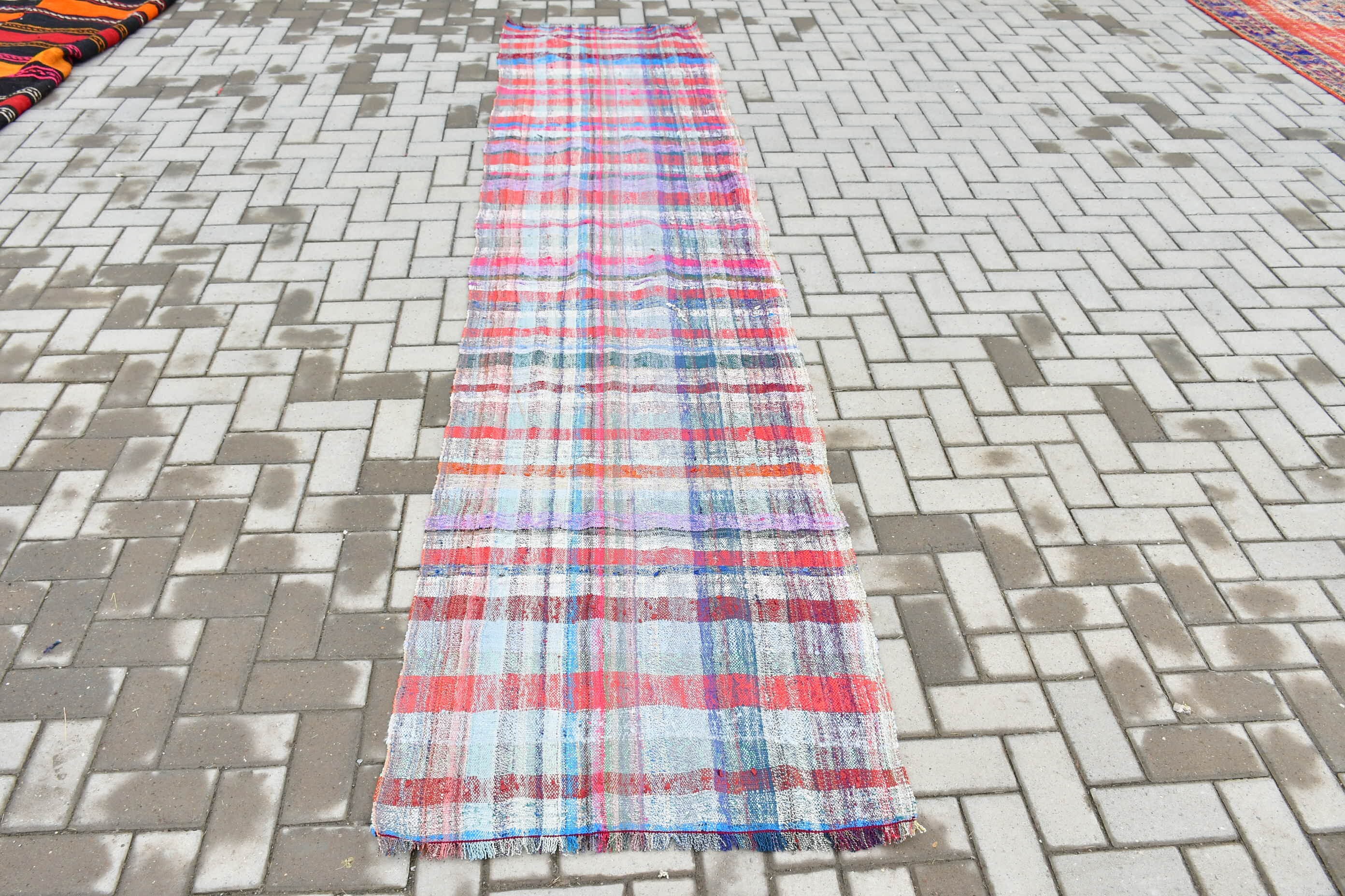 Floor Rugs, Stair Rug, Vintage Rug, Turkish Rug, 2.6x11.5 ft Runner Rugs, Kilim, Wool Rug, Hand Woven Rug, Blue Wool Rugs, Rugs for Runner
