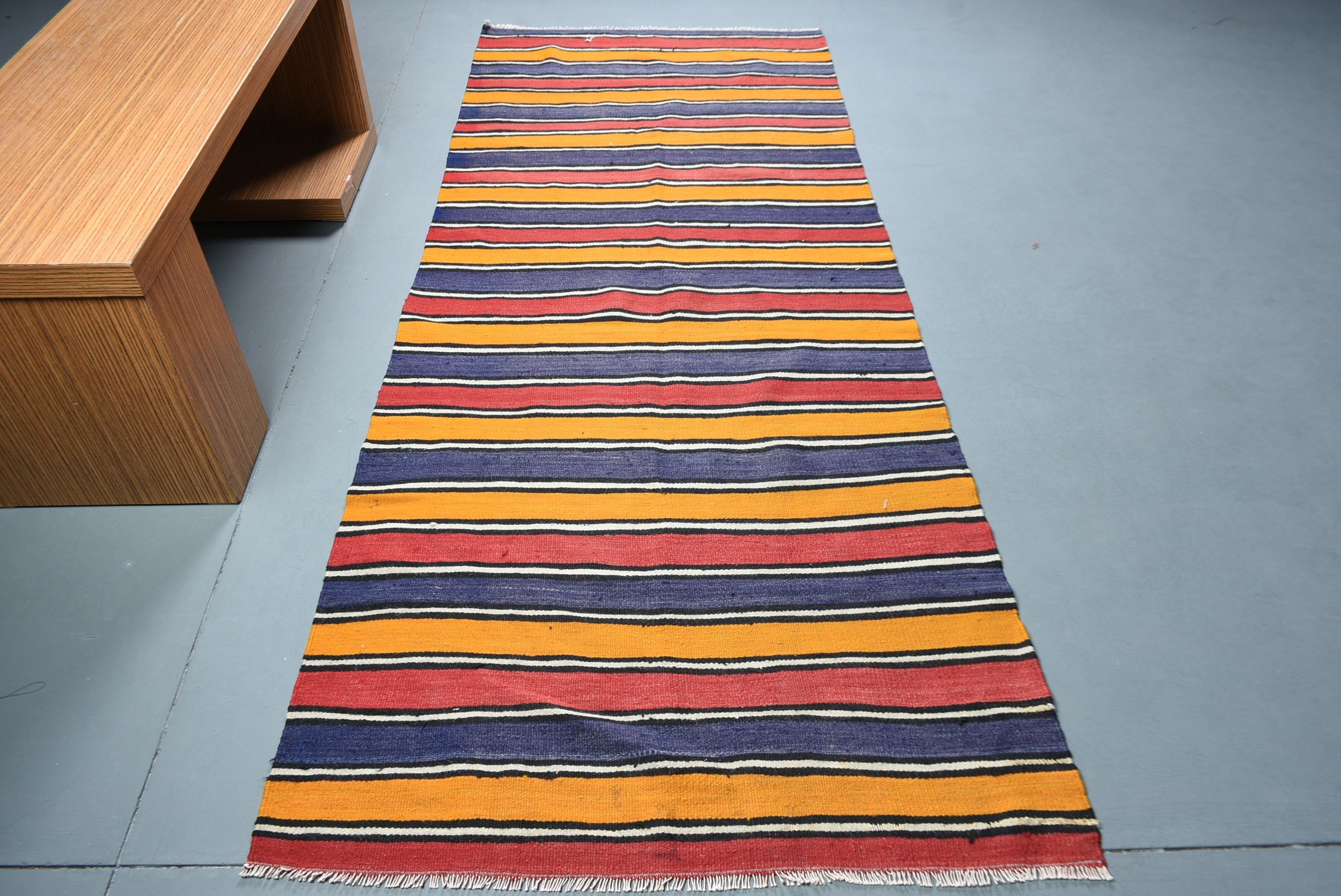 Sarı Oushak Halı, 3.6x8.6 ft Alan Halısı, Türk Halıları, Yemek Odası Halısı, Havalı Halılar, Vintage Halı, Mutfak Halısı, Retro Halı, Kilim