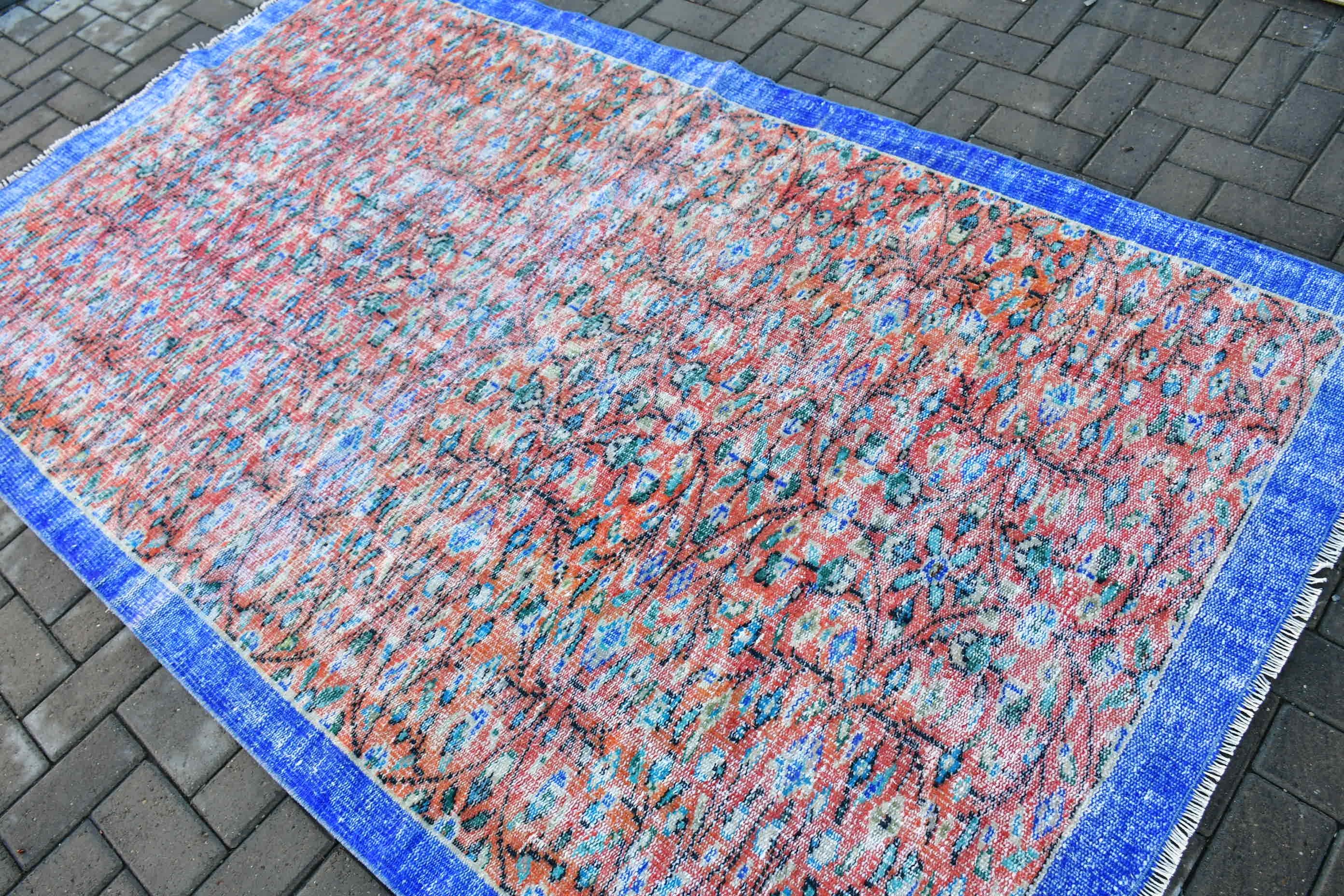 Kitchen Rug, Vintage Rug, Turkish Rugs, Rugs for Kitchen, Red Wool Rugs, Hand Knotted Rugs, Bright Rug, Moroccan Rug, 4.8x8.1 ft Area Rug