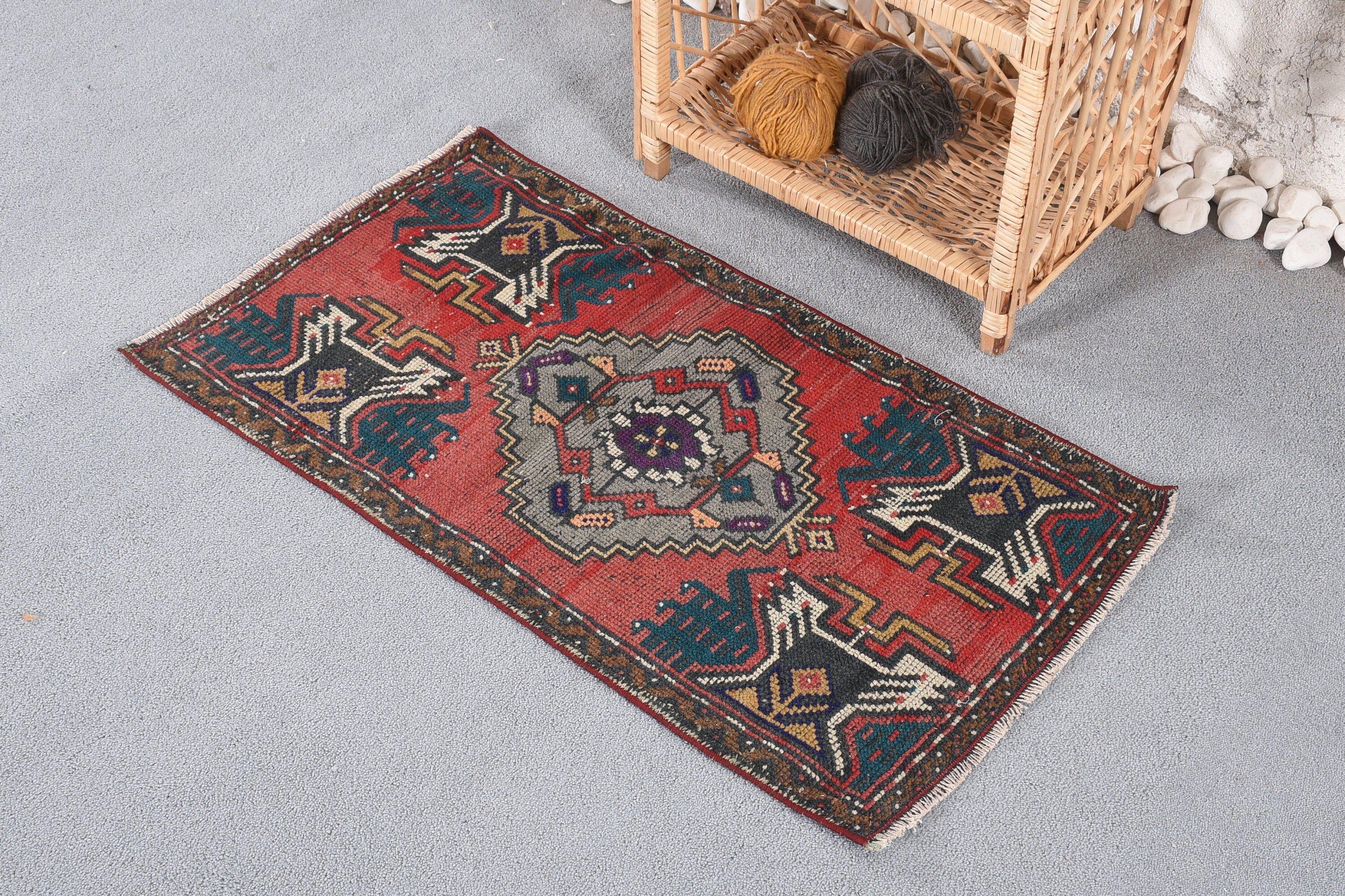 Vintage Rug, Turkish Rug, Bedroom Rug, Red Antique Rug, Cute Bath Mat Rugs, 1.7x3.1 ft Small Rug, Door Mat Rug, Bathroom Rug