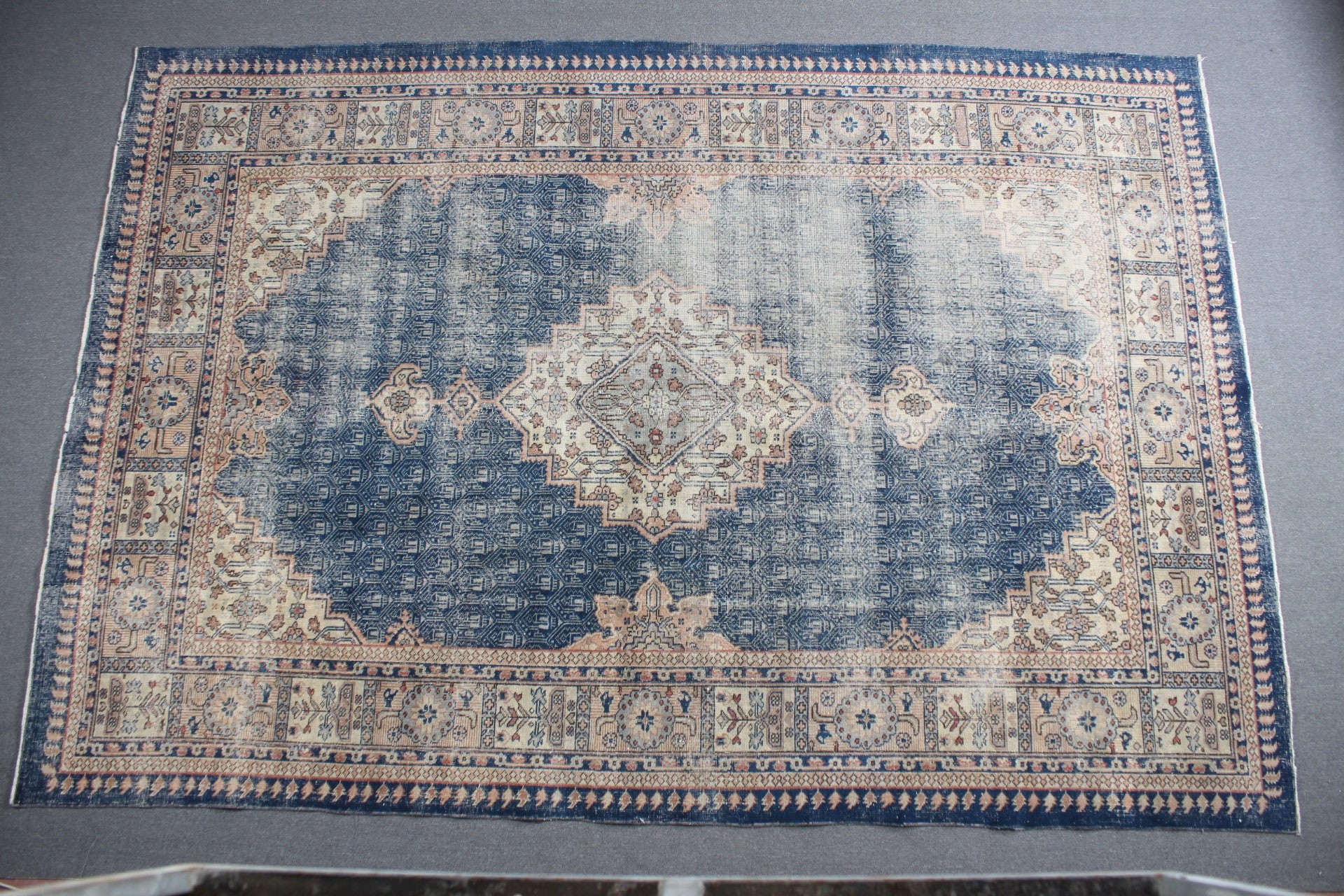 Salon Halısı, Yatak Odası Halısı, Yer Halısı, Vintage Halı, Boho Halısı, 7.9x11.5 ft Büyük Boy Halı, Mavi Ev Dekor Halıları, Türk Halısı, Yemek Odası Halısı