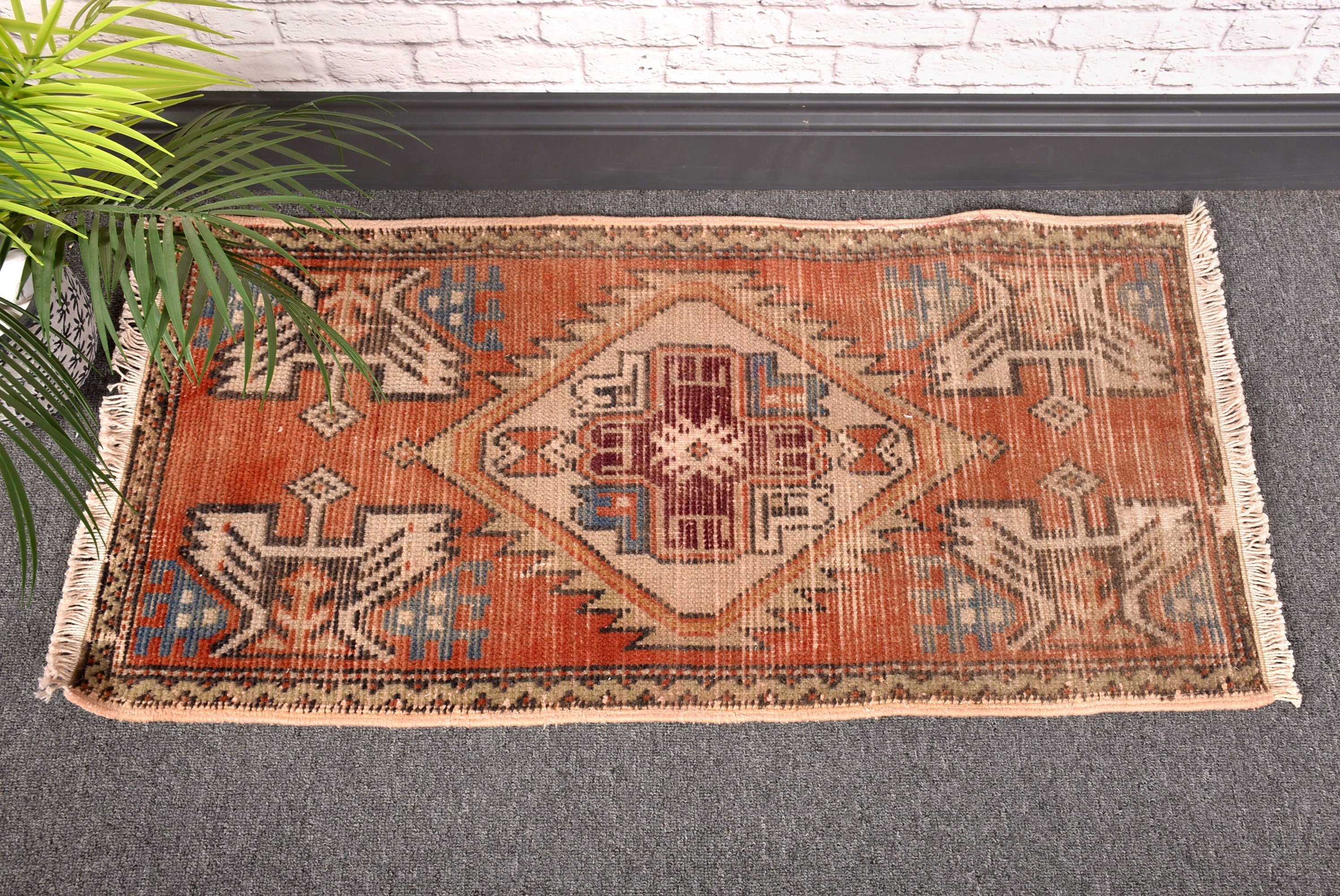 Modern Rug, Bohemian Rug, Bedroom Rugs, Turkish Rug, Vintage Rugs, 1.5x3 ft Small Rugs, Orange Neutral Rugs, Bathroom Rug, Geometric Rugs