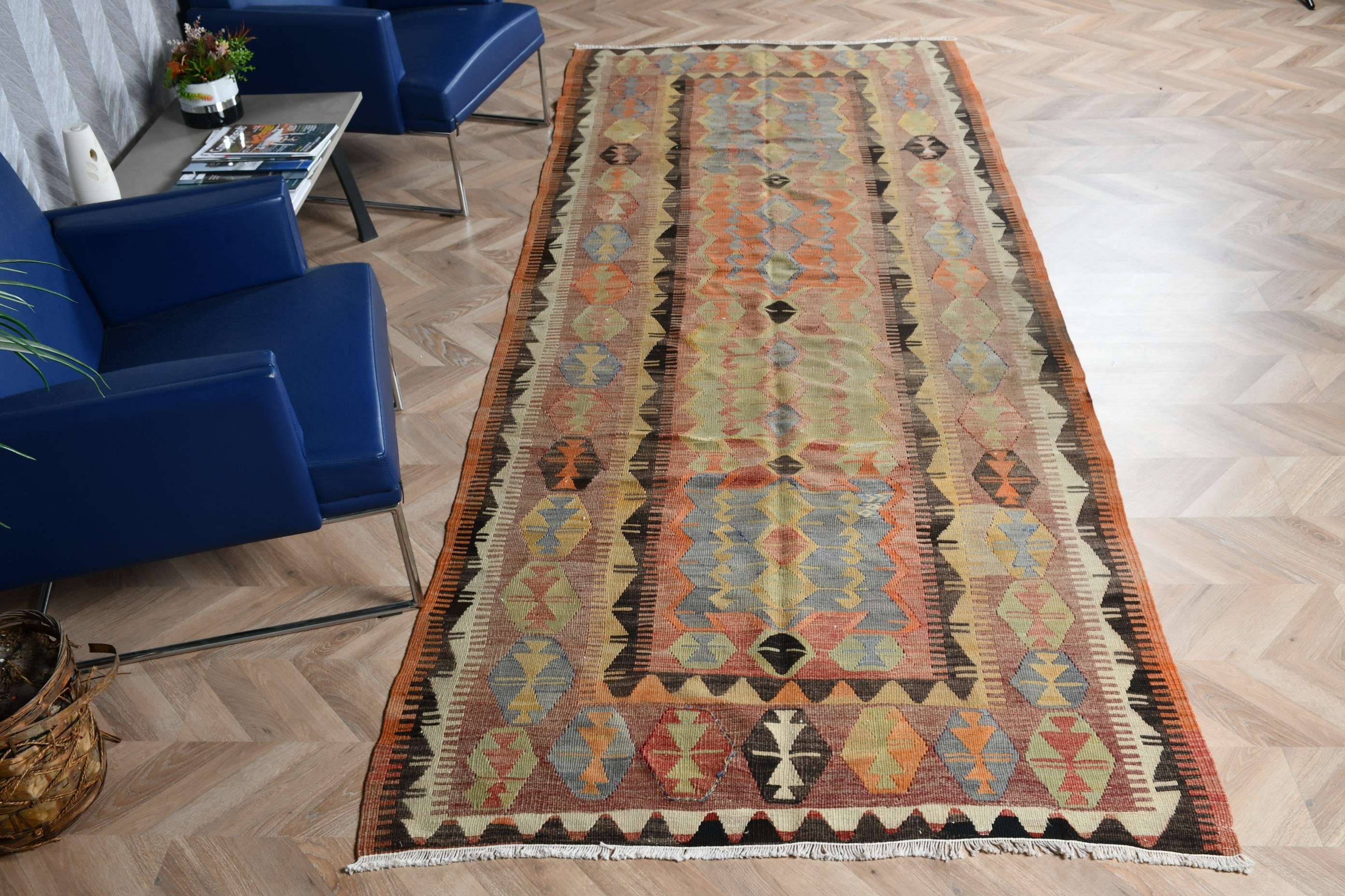 Türk Halısı, Tasarımcı Halısı, Turuncu Mutfak Halısı, Yatak Odası Halıları, 4.4x11.4 ft Runner Halısı, Mutfak Halıları, Kilim, Vintage Halılar, Antika Halı