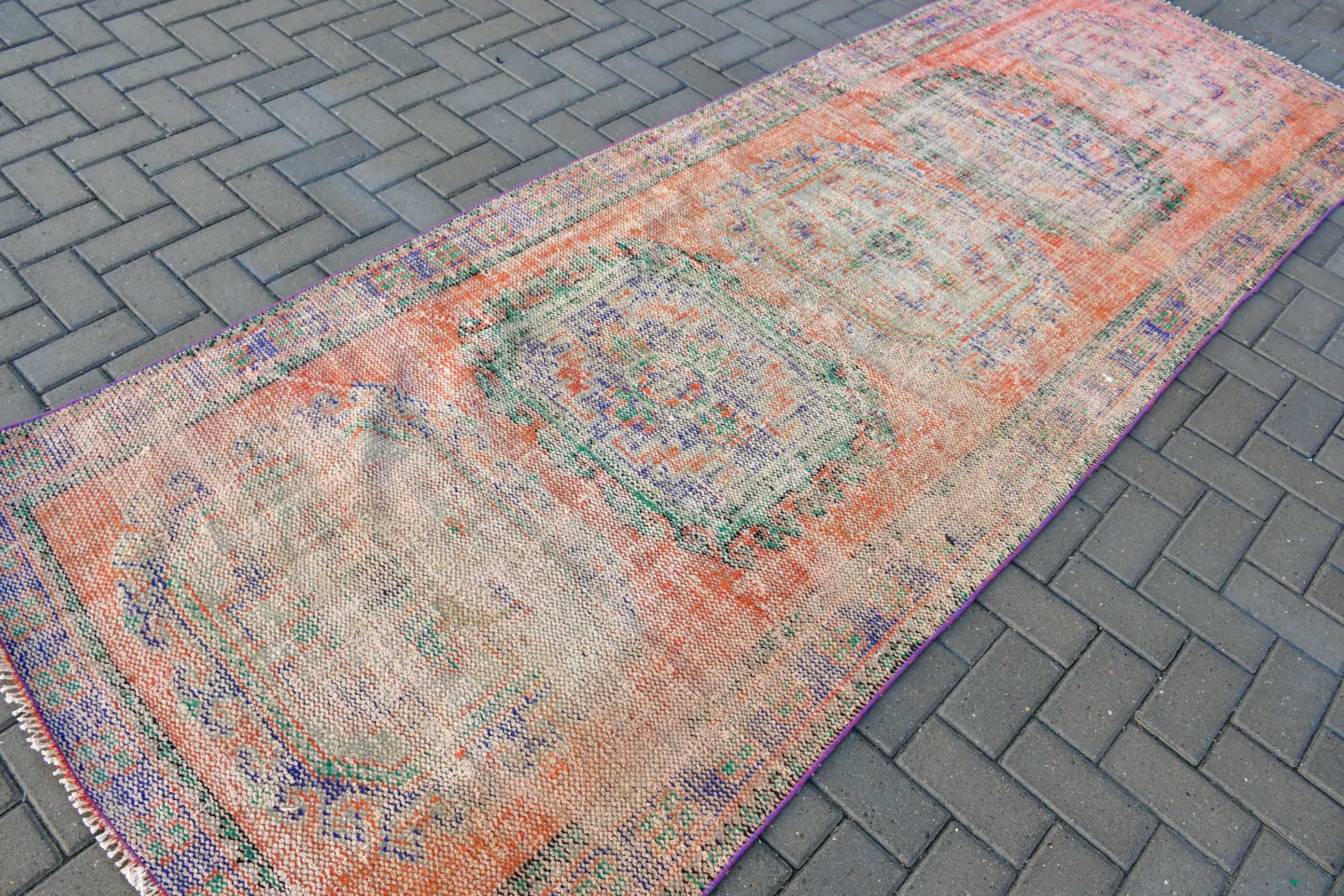 Stair Rugs, Nomadic Rugs, Turkish Rug, 4x10.5 ft Runner Rug, Vintage Rugs, Hallway Rug, Orange Moroccan Rug, Bedroom Rug