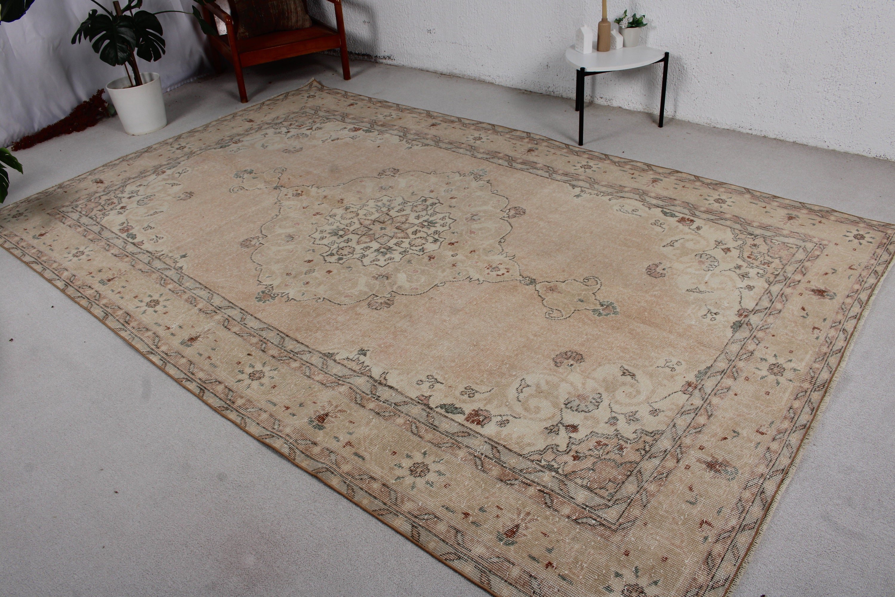 6.6x10.6 ft Büyük Halılar, Vintage Halılar, Büyük Vintage Halı, Bej Nötr Halı, Oturma Odası Halısı, Yer Halısı, Nötr Halılar, Türk Halısı, Boho Halısı