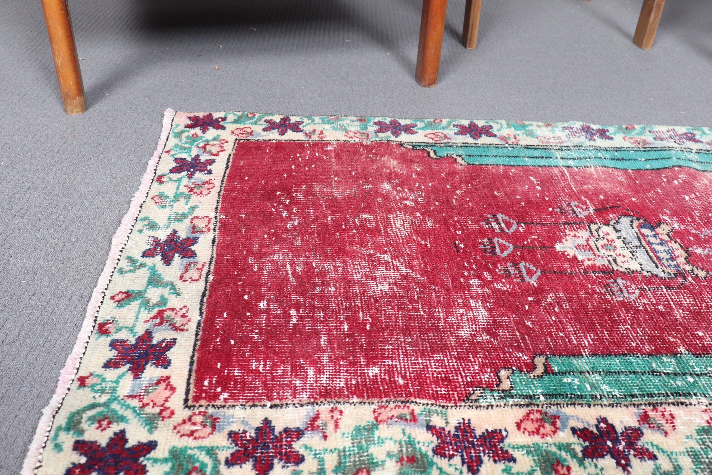 Rugs for Nursery, Old Rug, Vintage Rug, Turkish Rugs, Car Mat Rugs, Kitchen Rug, Entry Rug, Wool Rug, Red  2.5x5 ft Small Rugs