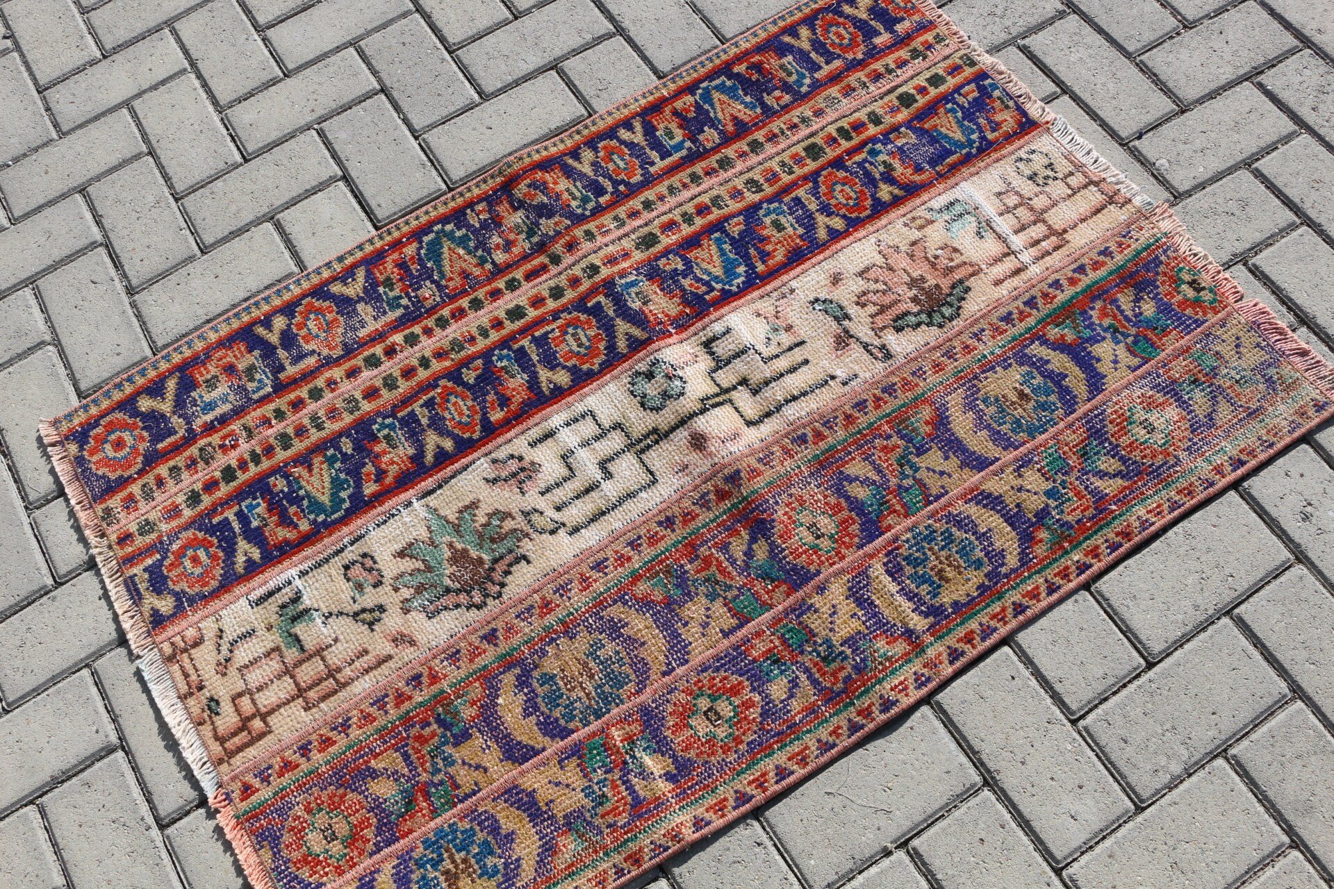 Turkish Rugs, Blue  2.6x3.9 ft Small Rugs, Bathroom Rug, Entry Rug, Kitchen Rug, Vintage Rugs, Rugs for Bath, Oushak Rugs