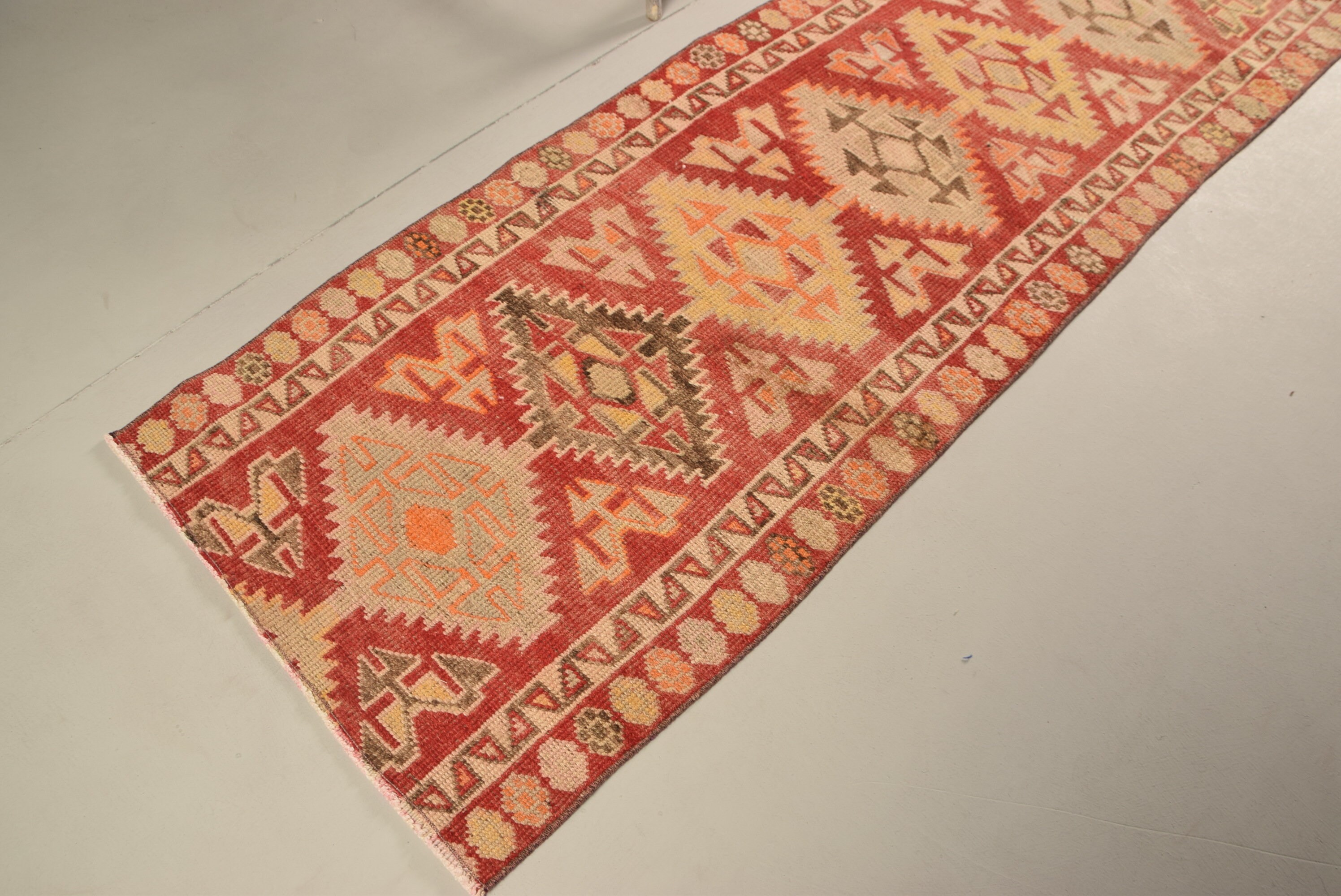 Rugs for Corridor, Designer Rug, Red  2.6x9.5 ft Runner Rugs, Antique Rug, Vintage Rug, Kitchen Rug, Turkish Rug, Bedroom Rugs