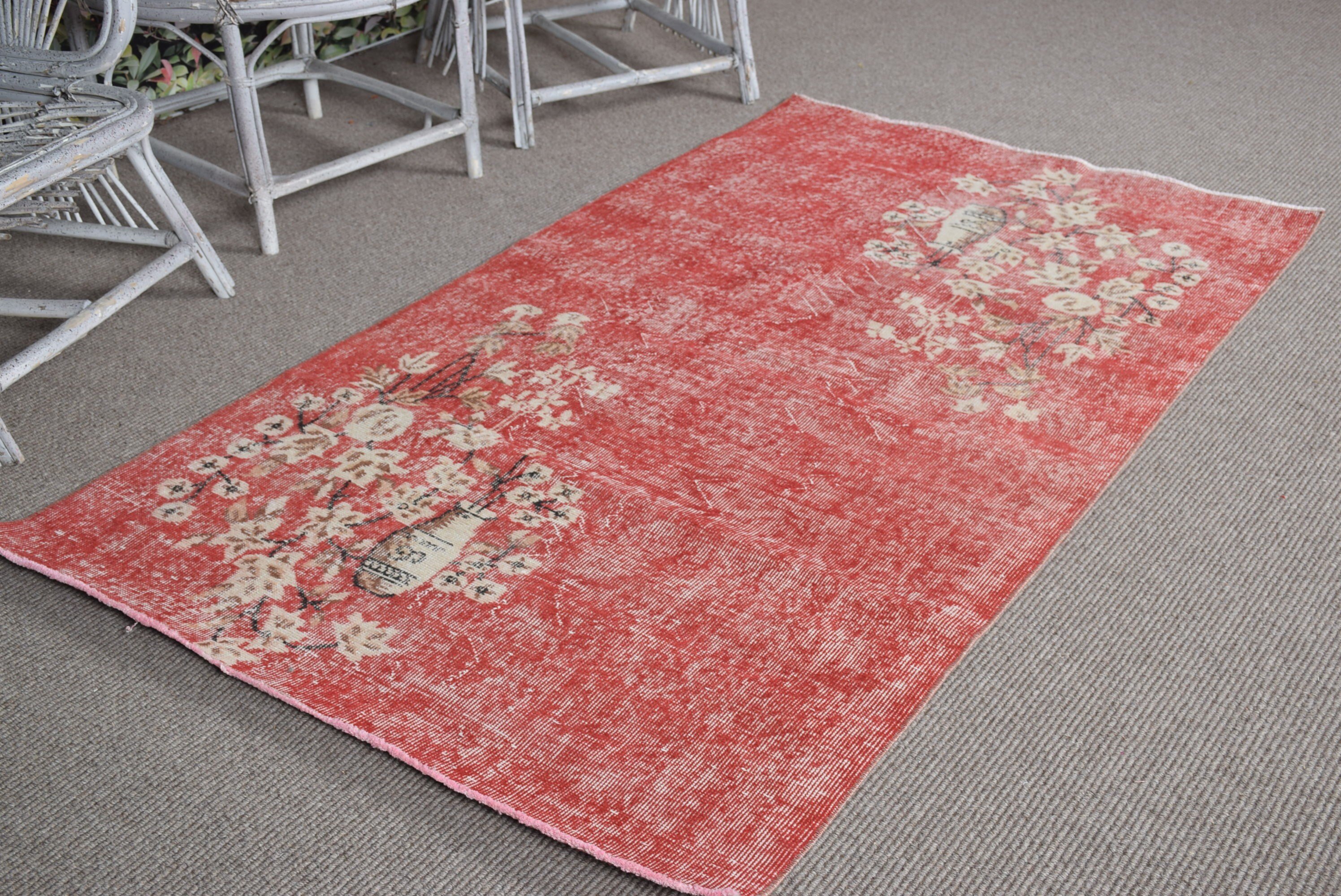 Red Home Decor Rug, Dining Room Rugs, 3.7x6.6 ft Area Rugs, Nursery Rugs, Kitchen Rugs, Art Rug, Anatolian Rug, Turkish Rugs, Vintage Rugs