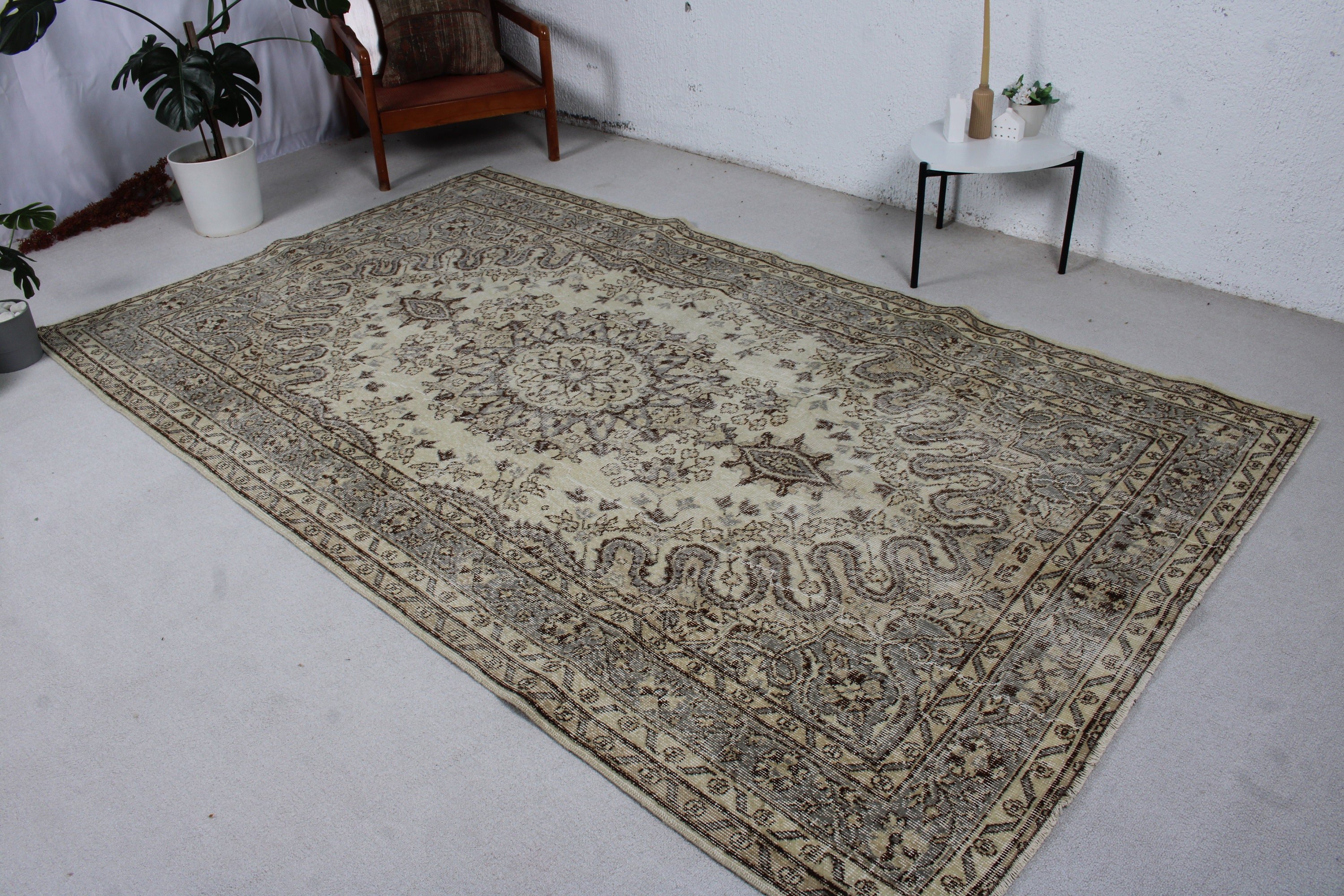 Geometrik Halılar, 5.6x9.4 ft Büyük Halılar, Bej Oushak Halı, Büyük Oushak Halı, Boho Halı, Türk Halıları, Organik Halılar, Vintage Halılar, Salon Halıları