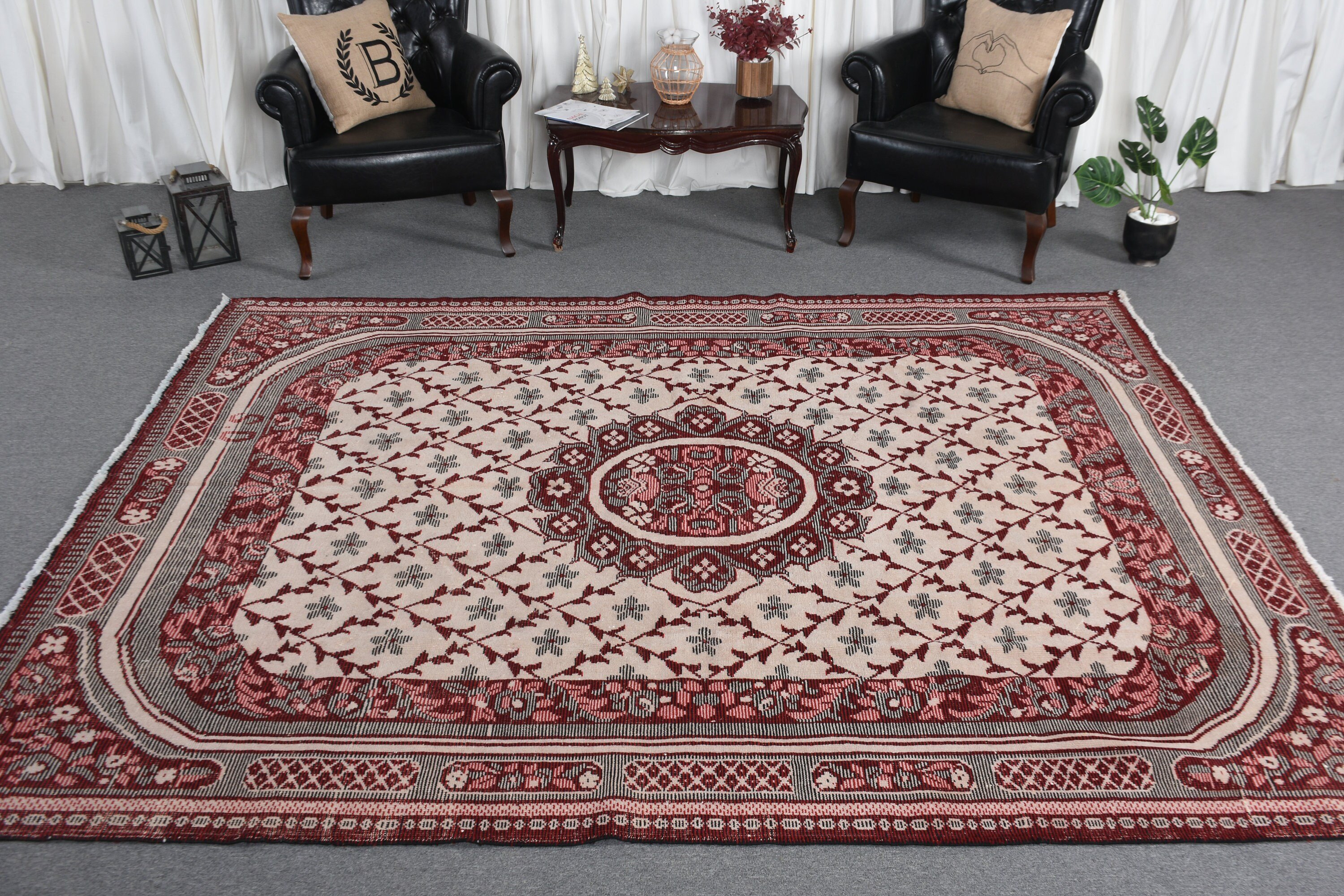 Dining Room Rug, Red Home Decor Rugs, Anatolian Rug, Saloon Rug, Antique Rug, Vintage Rug, 7.6x9.6 ft Oversize Rug, Floor Rug, Turkish Rugs