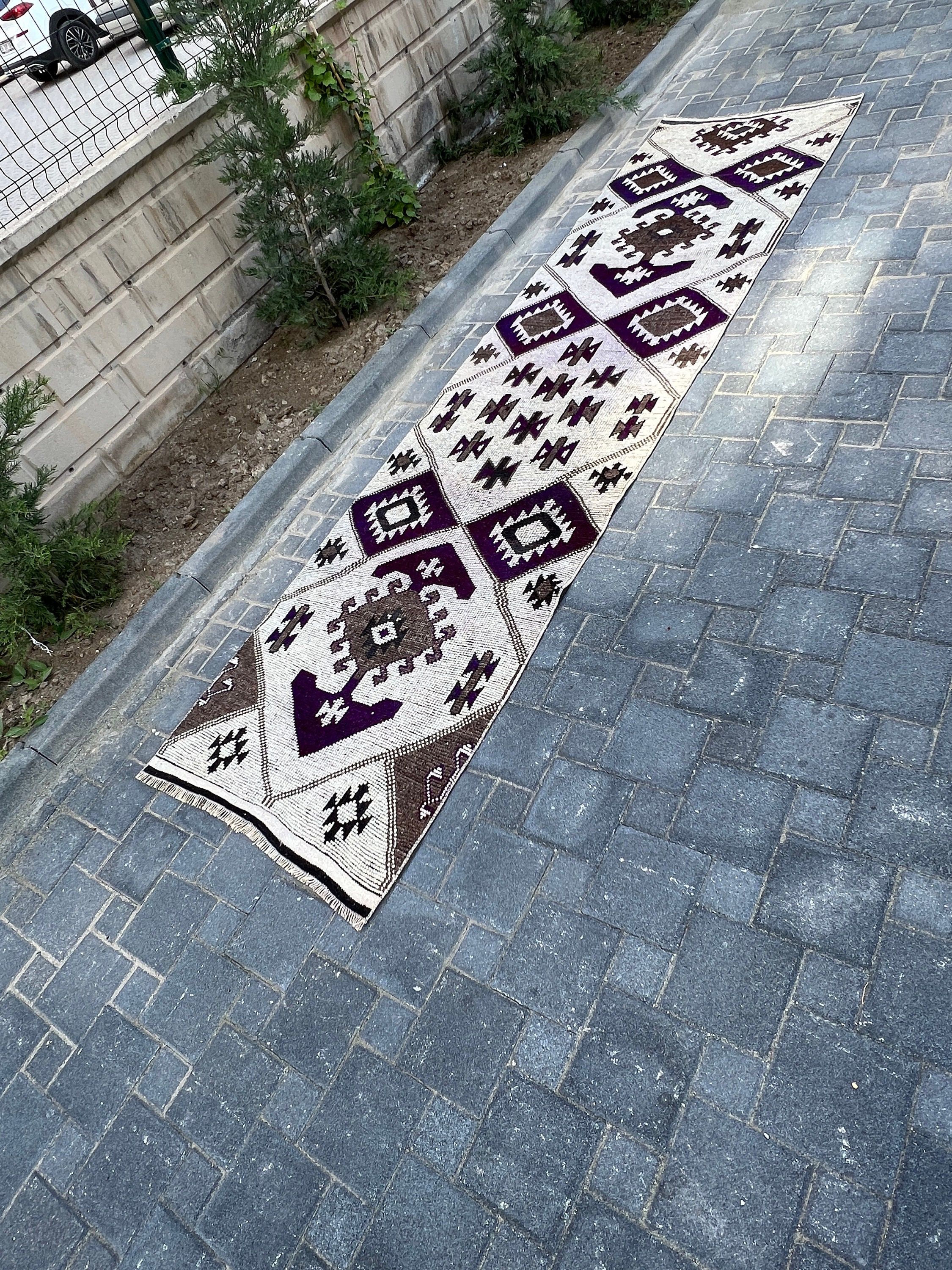 Kitchen Rug, Beige Wool Rug, Turkish Rug, Anatolian Rugs, 3.1x12.3 ft Runner Rug, Turkey Rugs, Hallway Rug, Rugs for Corridor, Vintage Rug