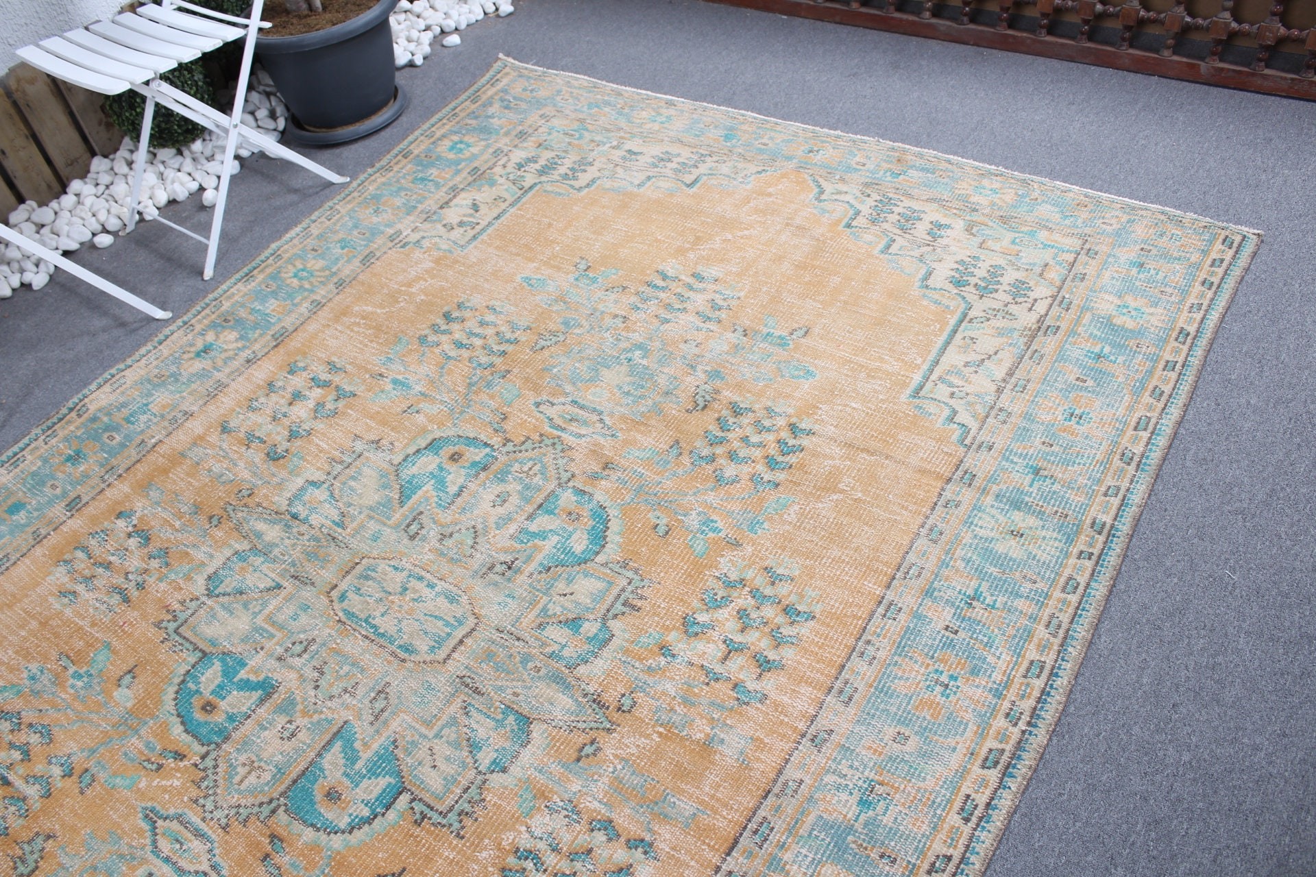 Salon Rug, Oushak Rug, Pale Rug, Vintage Rugs, Orange Wool Rug, Home Decor Rugs, Dining Room Rug, 6.2x9.6 ft Large Rug, Turkish Rugs