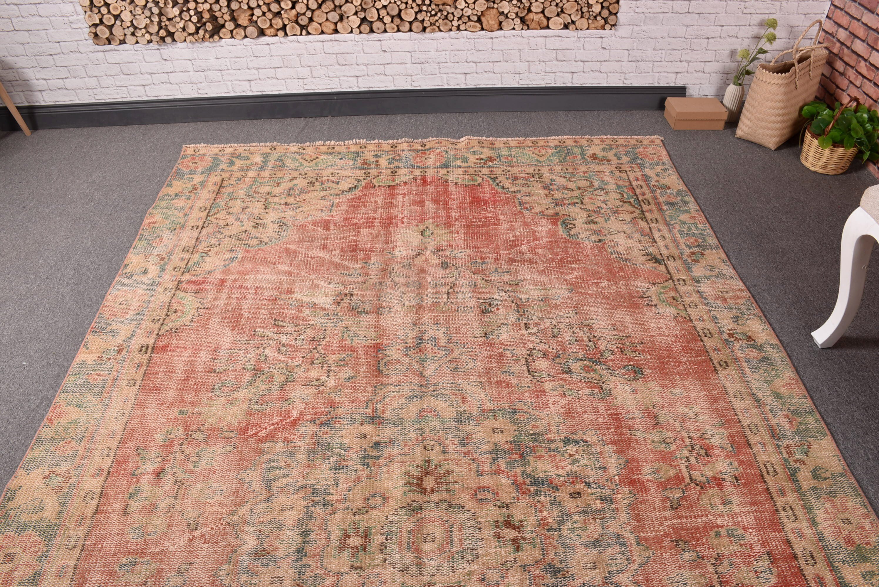 Salon Rugs, Large Boho Rug, Aesthetic Rugs, Turkish Rug, Oriental Rugs, Red Modern Rugs, Bedroom Rug, Vintage Rugs, 5.8x10.4 ft Large Rug