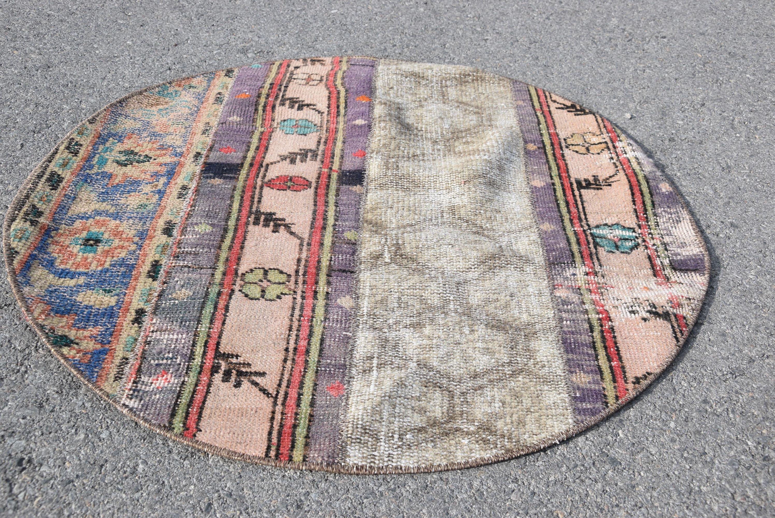 Rugs for Bath, Turkish Rug, 2.9x2.9 ft Small Rugs, Anatolian Rugs, Oushak Rug, Vintage Rug, Kitchen Rugs, Beige Cool Rug, Door Mat Rug