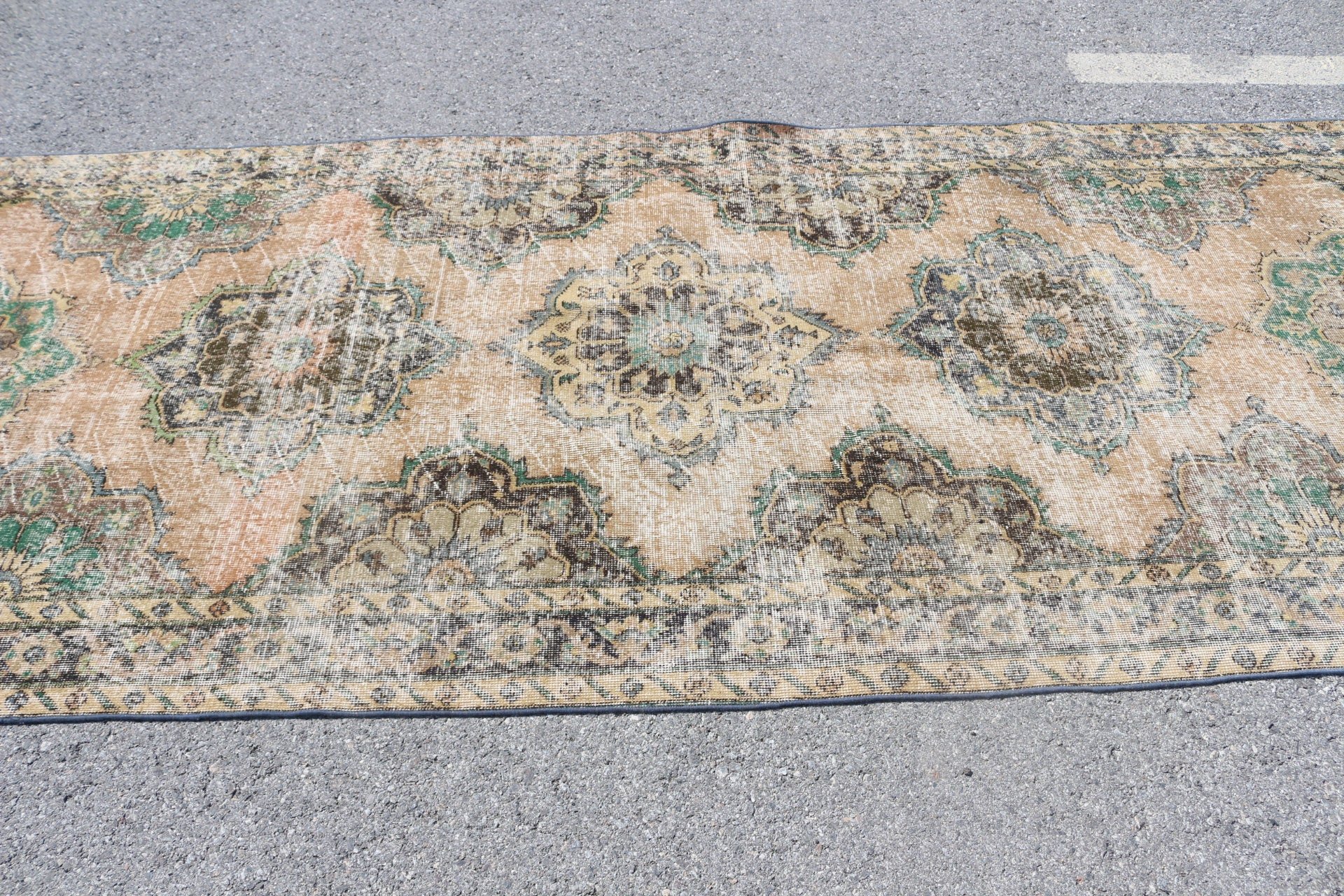 Türk Halısı, 4.7x11.9 ft Koşucu Halısı, Koridor Halısı, Oushak Halıları, Boho Halısı, Merdiven Halıları, Vintage Halı, Kahverengi Ev Dekor Halısı