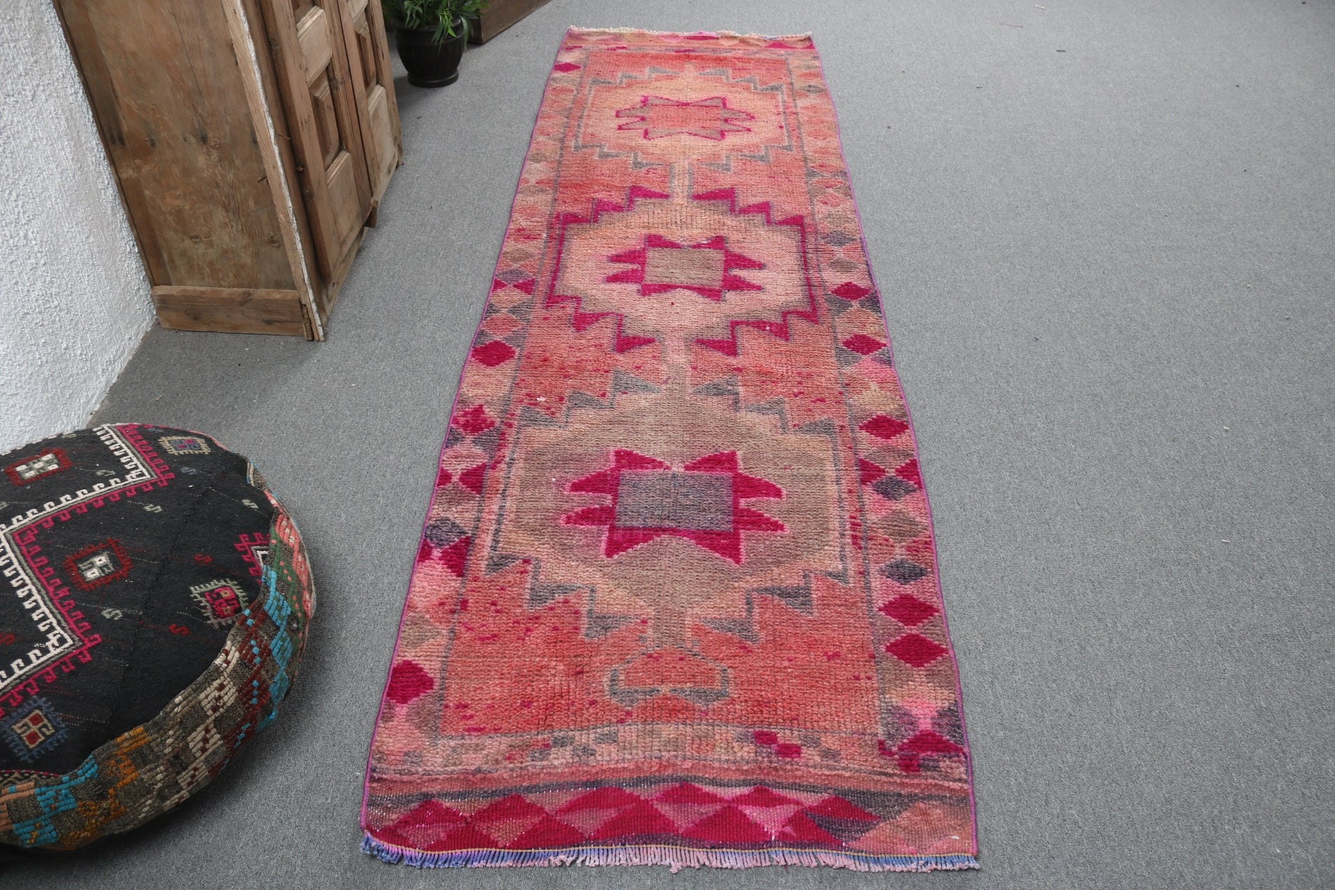 Boho Rugs, Vintage Rug, Turkey Rugs, Corridor Rug, Turkish Rug, Orange Wool Rugs, Kitchen Rug, 2.8x9.6 ft Runner Rug