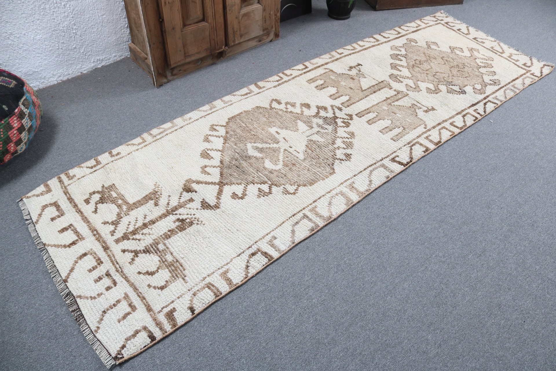 3x9.3 ft Runner Rug, Bedroom Rug, Beige Luxury Rugs, Hallway Rugs, Turkish Rugs, Stair Rug, Rugs for Kitchen, Handwoven Rugs, Vintage Rugs