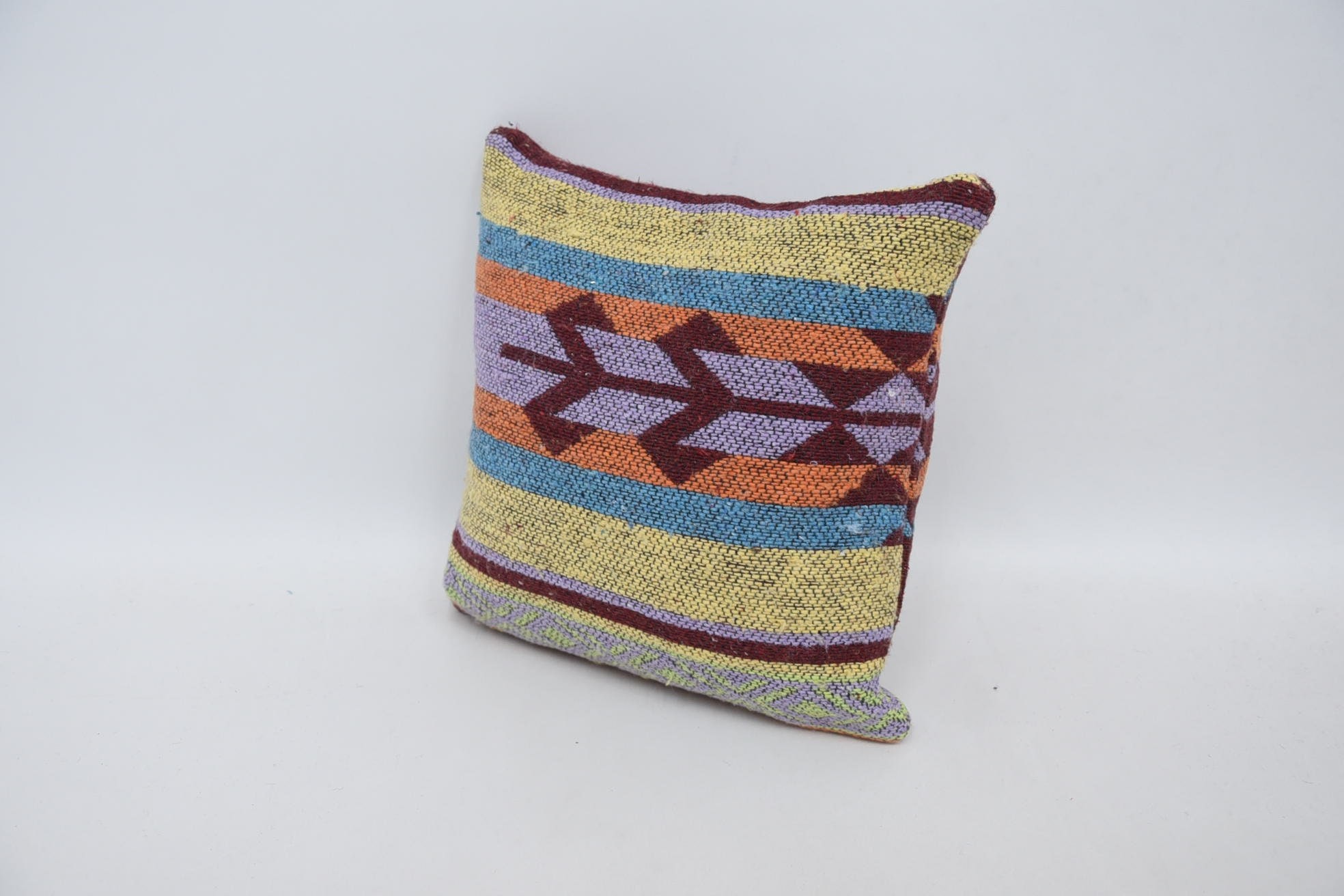 12"x12" Yellow Pillow Sham, Vintage Kilim Throw Pillow, Custom Pillow Case, Interior Designer Pillow, Boho Pillow Sham Cover