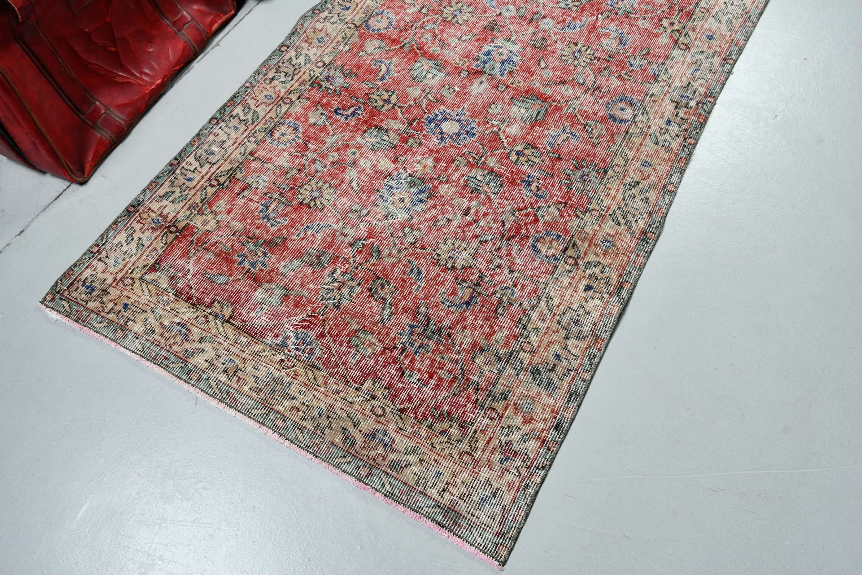 Red Kitchen Rug, 3.3x6.5 ft Accent Rugs, Turkish Rug, Vintage Rugs, Antique Rug, Rugs for Nursery, Retro Rugs, Nursery Rugs, Wool Rugs