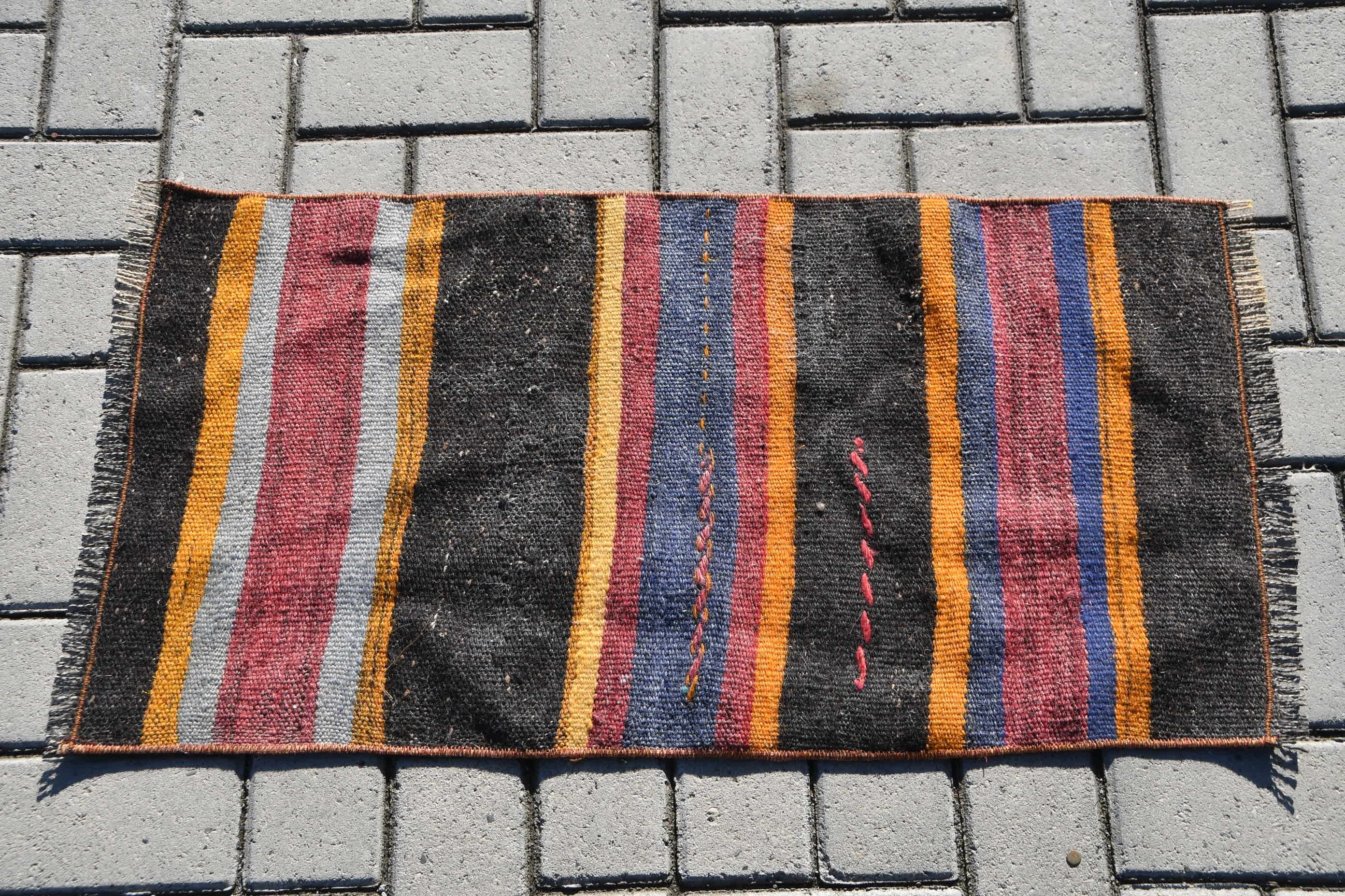 1.5x2.8 ft Small Rugs, Entry Rug, Black Bedroom Rug, Vintage Rug, Oriental Rug, Kitchen Rugs, Kilim, Retro Rug, Turkish Rug