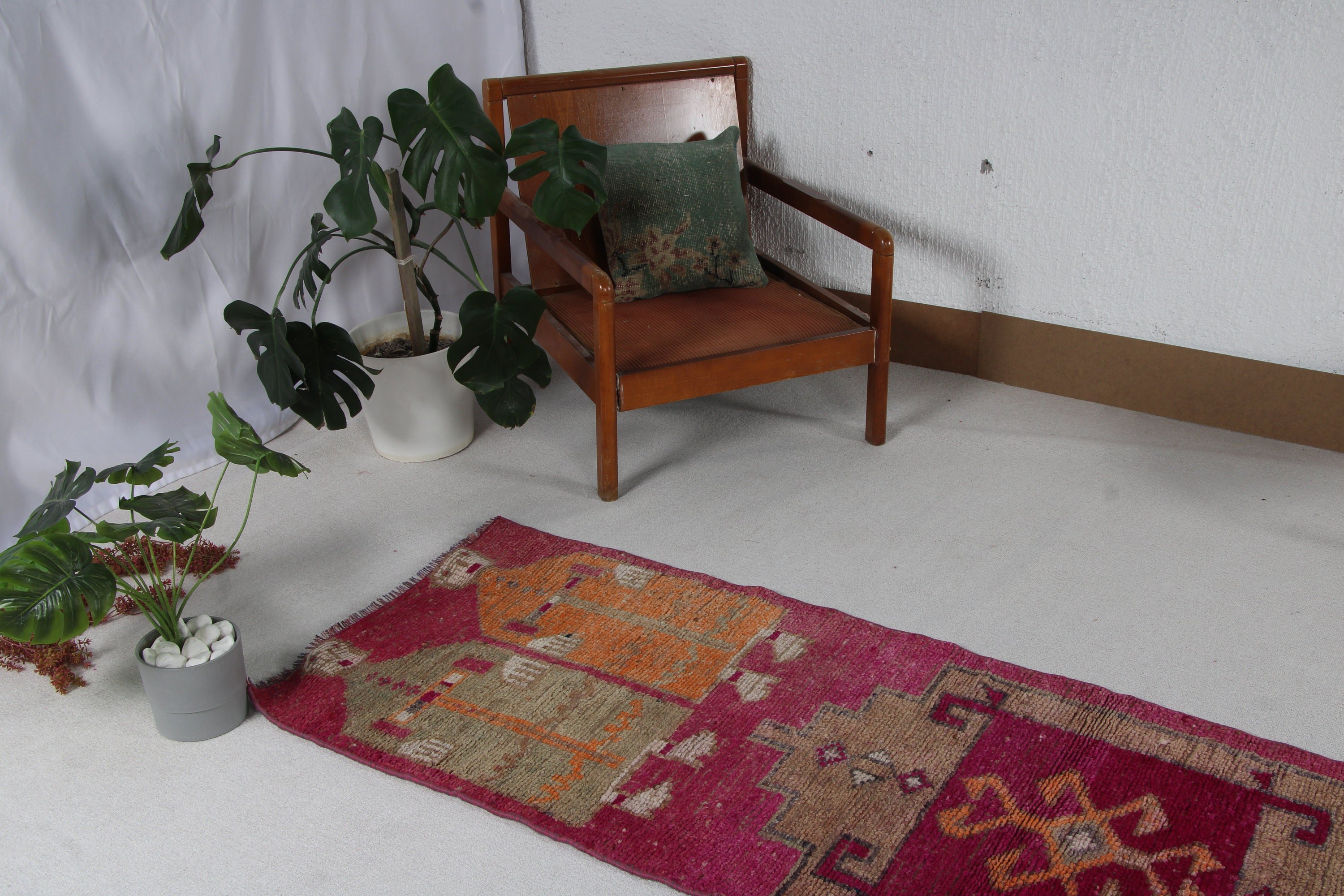 Türk Halısı, Vintage Halı, Koridor Halısı, Turuncu 2.6x8.2 ft Runner Halısı, Oryantal Halılar, Koridor Halısı, Yer Halıları, El Dokuma Halı