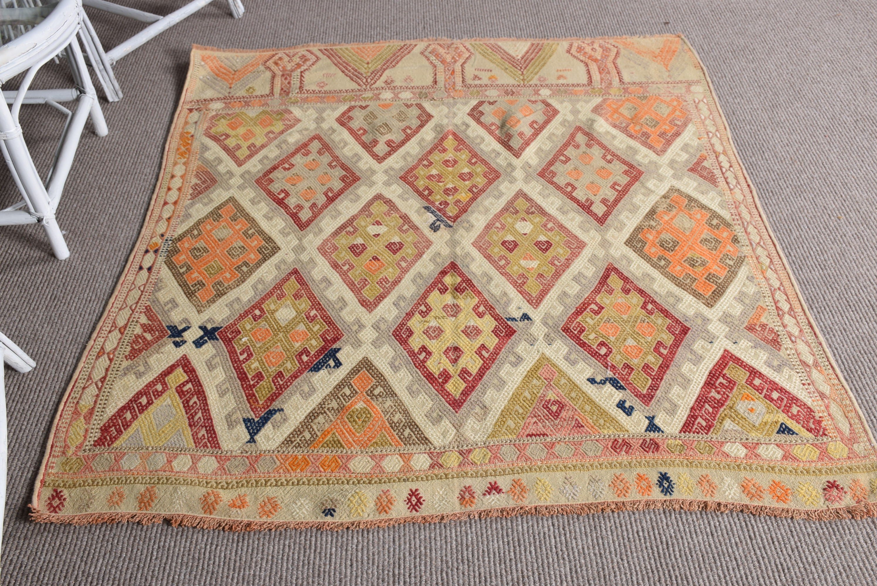 Mutfak Halıları, 4.4x5.2 ft Aksan Halıları, Ev Dekorasyonu Halısı, Türk Halıları, Anadolu Halısı, Yatak Odası Halısı, Vintage Halılar, Kilim, Gökkuşağı Yün Halısı