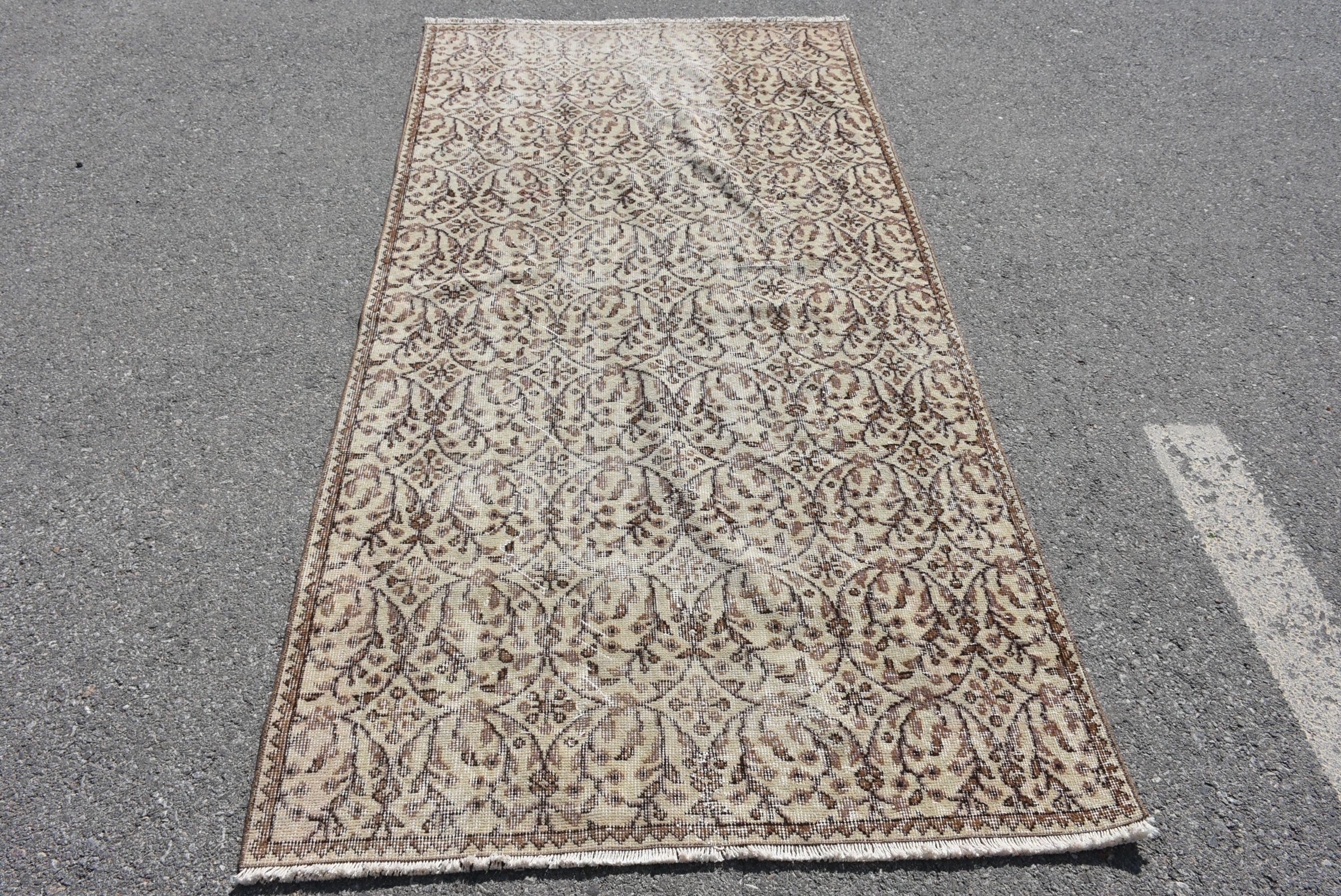 Floor Rug, Beige Antique Rug, Vintage Rugs, Handmade Rug, Living Room Rugs, Turkish Rug, 3.7x7.6 ft Area Rugs, Oushak Rug, Rugs for Nursery