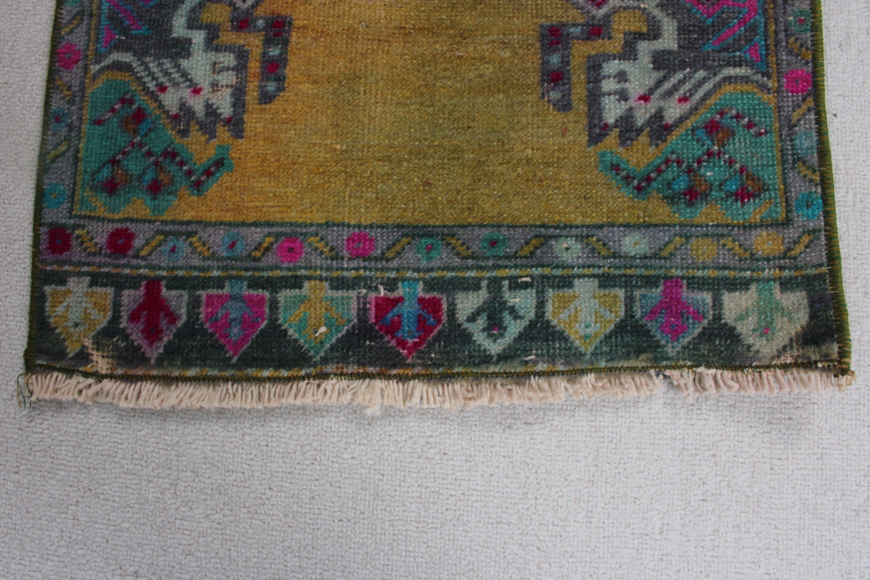 Ev Dekorasyonu Halısı, Vintage Halılar, 1.6x3.2 ft Küçük Halılar, Mutfak Halıları, Türk Halısı, Küçük Boho Halısı, Etnik Halı, Düz Dokuma Halı, Yeşil Oushak Halı