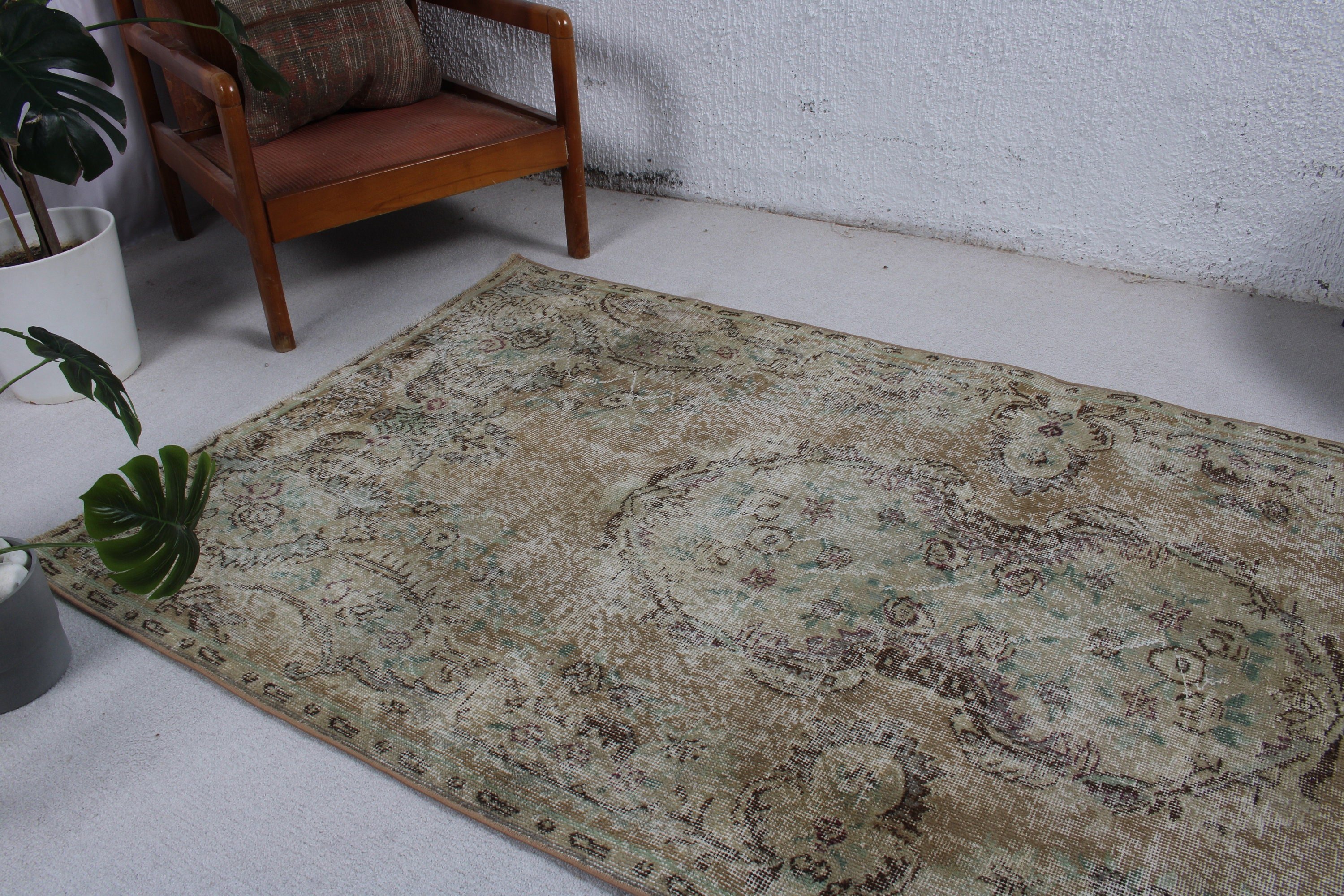 Bej Oushak Halı, Dekoratif Halı, Vintage Halılar, Çocuk Halıları, Ev Dekorasyonu Halıları, 3,7x7 ft Alan Halısı, Türk Halısı, Mutfak Halıları, Lüks Halı