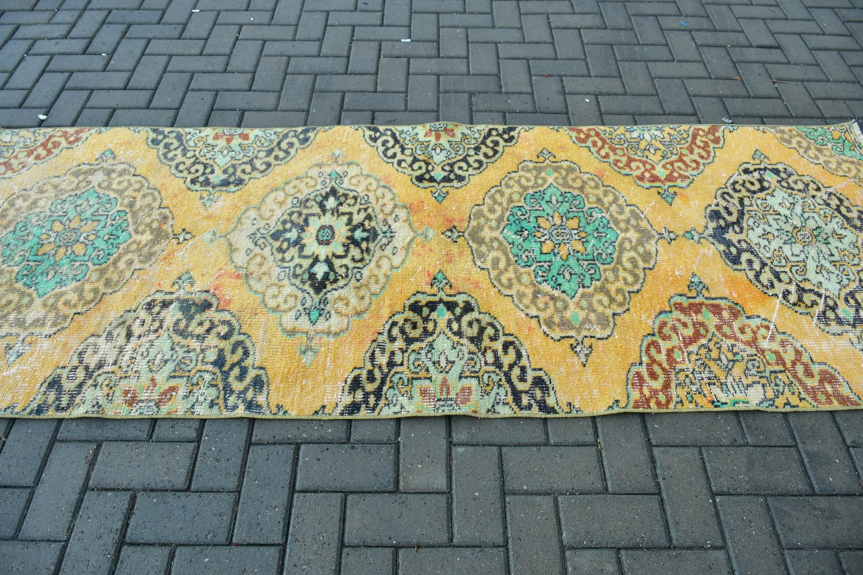 Türk Halısı, Oushak Halısı, 3.2x8.6 ft Runner Halıları, Vintage Halı, Mutfak Halısı, Turuncu Zemin Halısı, Özel Halı, Koridor Halıları, Merdiven Halısı