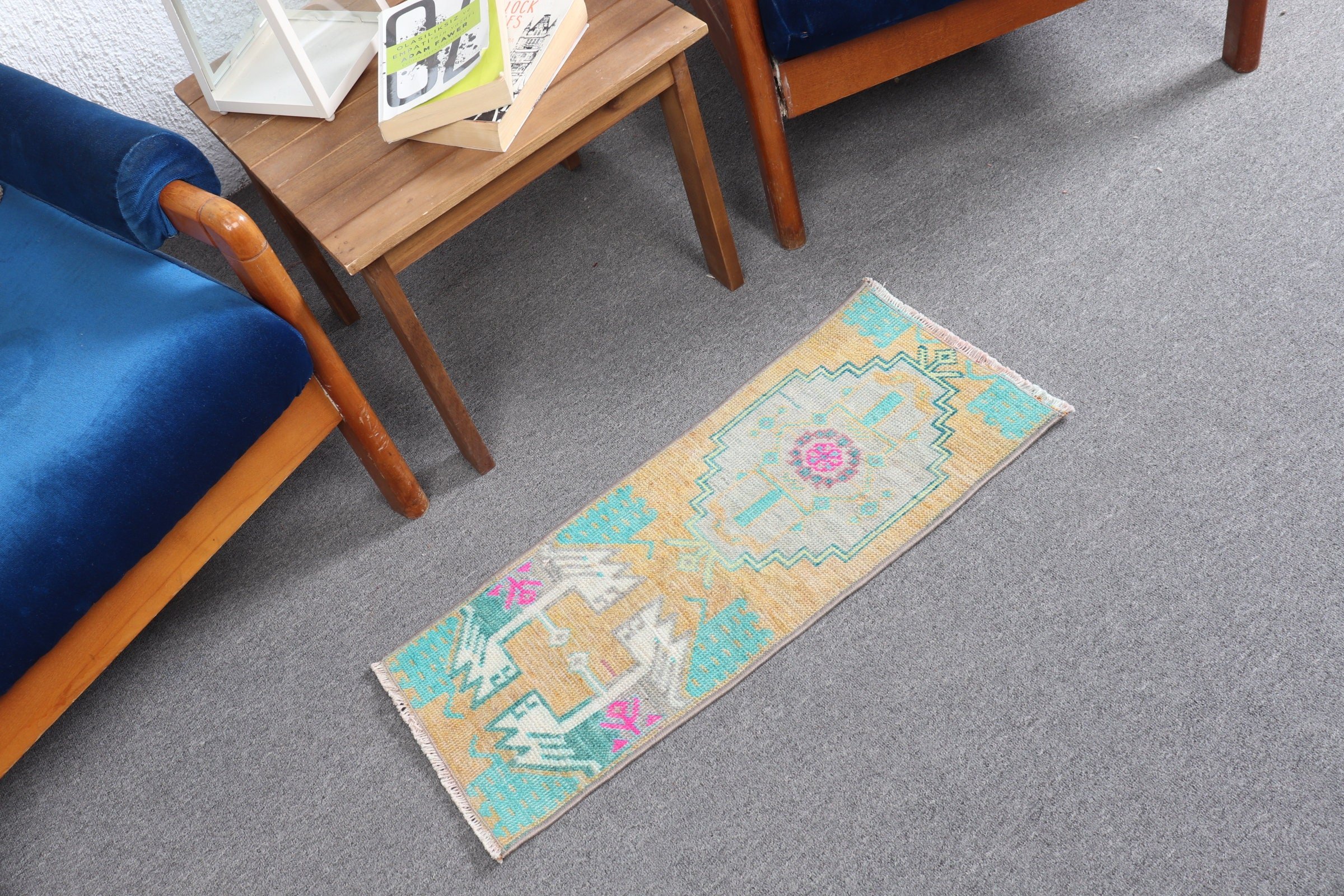 Vintage Rug, 1x2.5 ft Small Rugs, Entry Rug, Cool Rug, Yellow Anatolian Rug, Hand Woven Rugs, Wall Hanging Rug, Turkish Rug, Anatolian Rugs