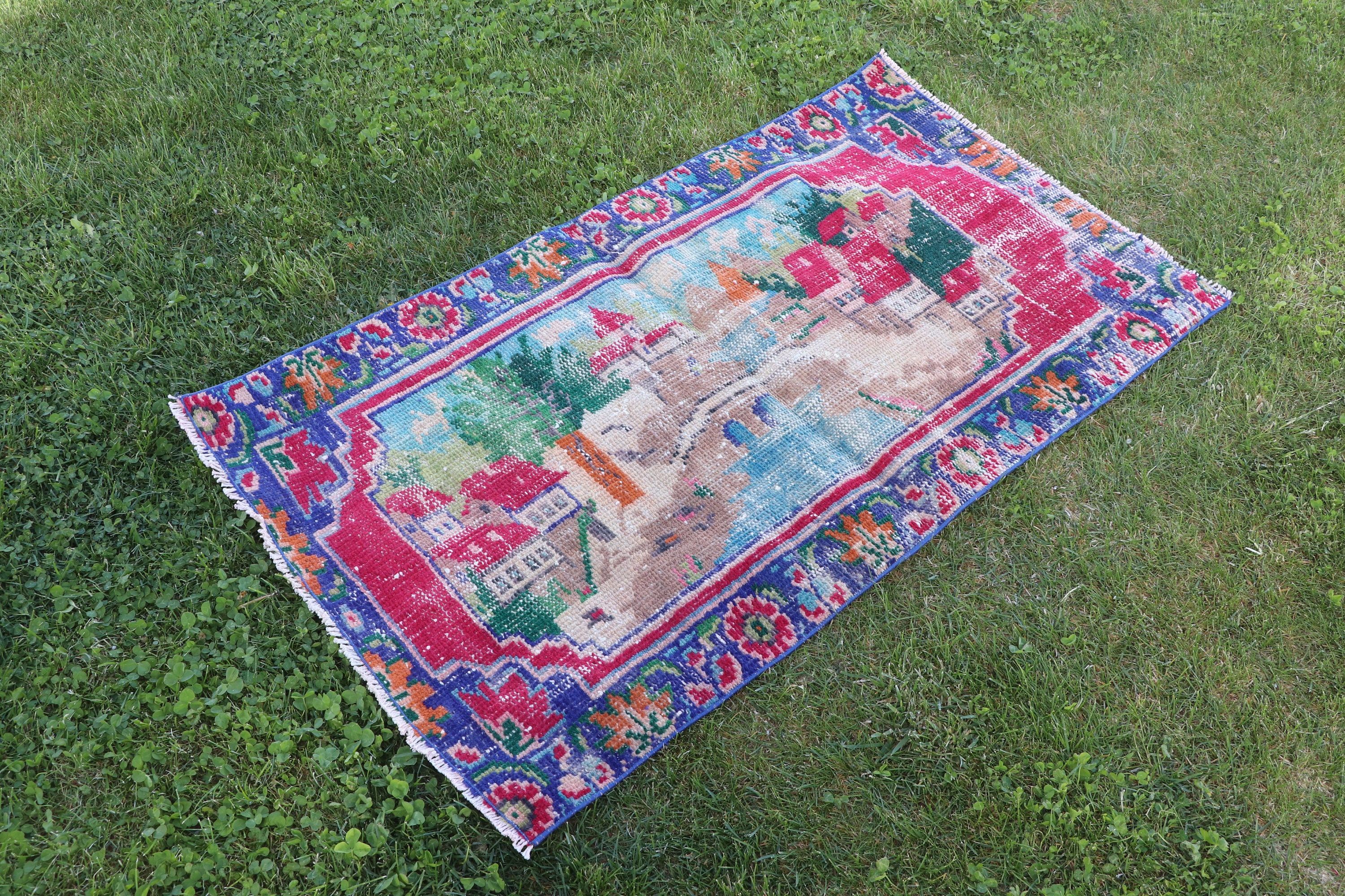 2.4x4.2 ft Küçük Halılar, Vintage Halı, Fas Halıları, Yatak Odası Halıları, Türk Halıları, Mutfak Halısı, Küçük Boho Halısı, Kırmızı Lüks Halı, Banyo Halısı