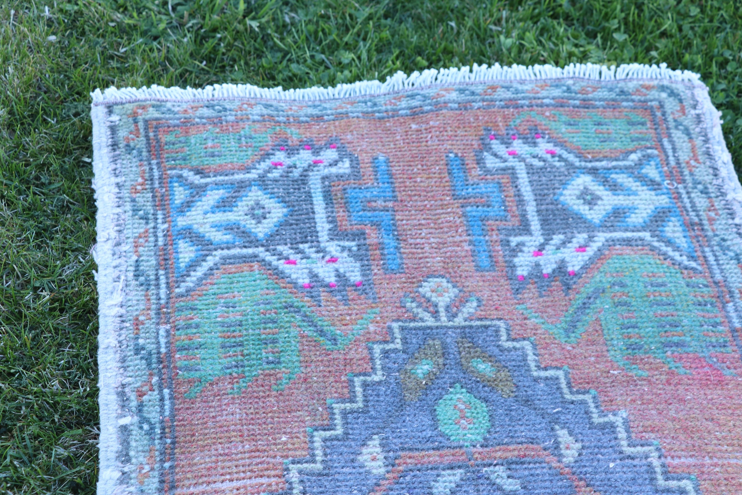 Antika Halılar, Vintage Halılar, Oushak Halısı, Paspas Halısı, 1.6x3.4 ft Küçük Halı, Egzotik Halı, Turuncu El Dokuma Halılar, Türk Halıları, Giriş Halıları