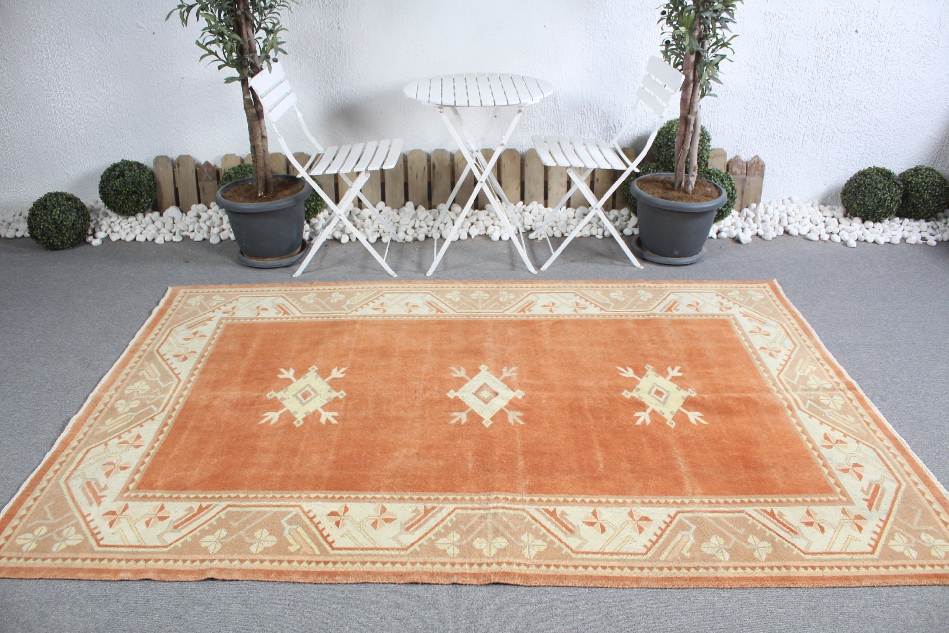 Turkish Rug, Kitchen Rug, 5.2x8.1 ft Large Rugs, Cool Rug, Vintage Rug, Vintage Decor Rug, Salon Rug, Orange Oushak Rugs, Living Room Rugs