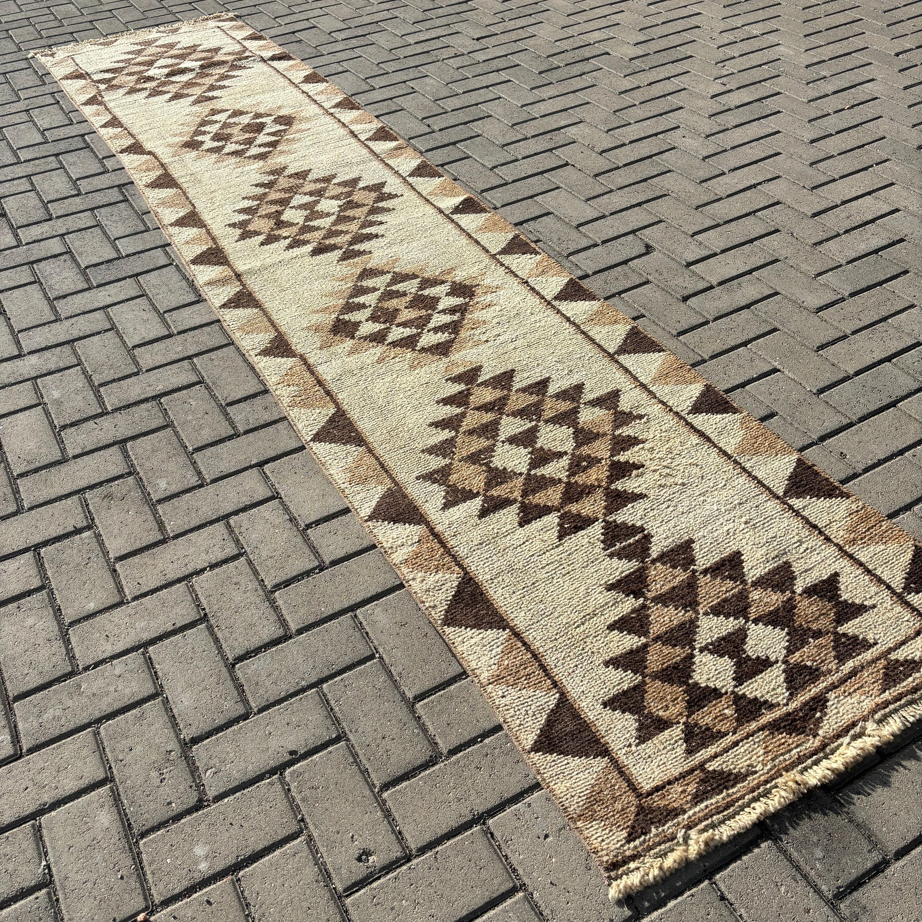 Beni Ourain Runner Rugs, Cool Rugs, Vintage Rug, Beige Neutral Rug, 2.5x11.7 ft Runner Rugs, Turkish Rugs, Stair Rugs