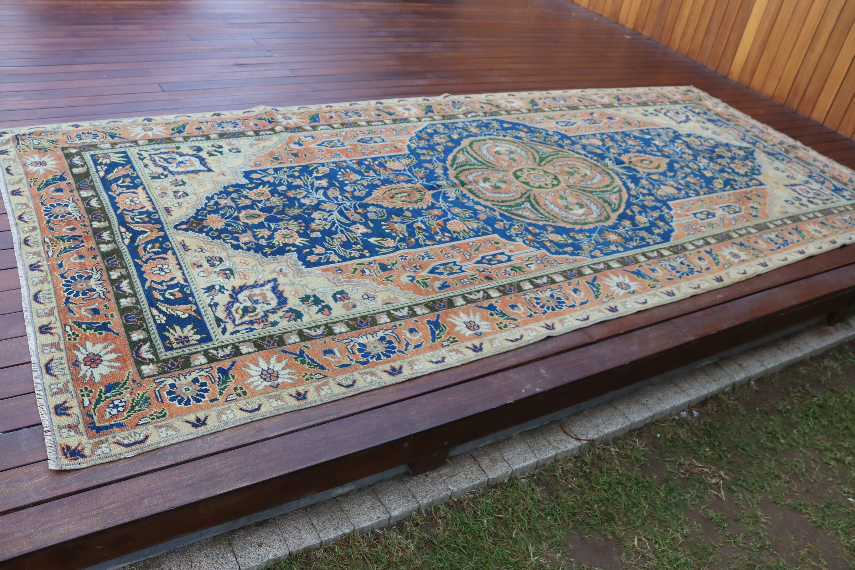 Türk Halısı, Oturma Odası Halısı, Egzotik Halı, 5.1x11.3 ft Büyük Halı, Mavi Anadolu Halısı, Vintage Halı, Oushak Halıları, Yatak Odası Halıları, Geometrik Halılar