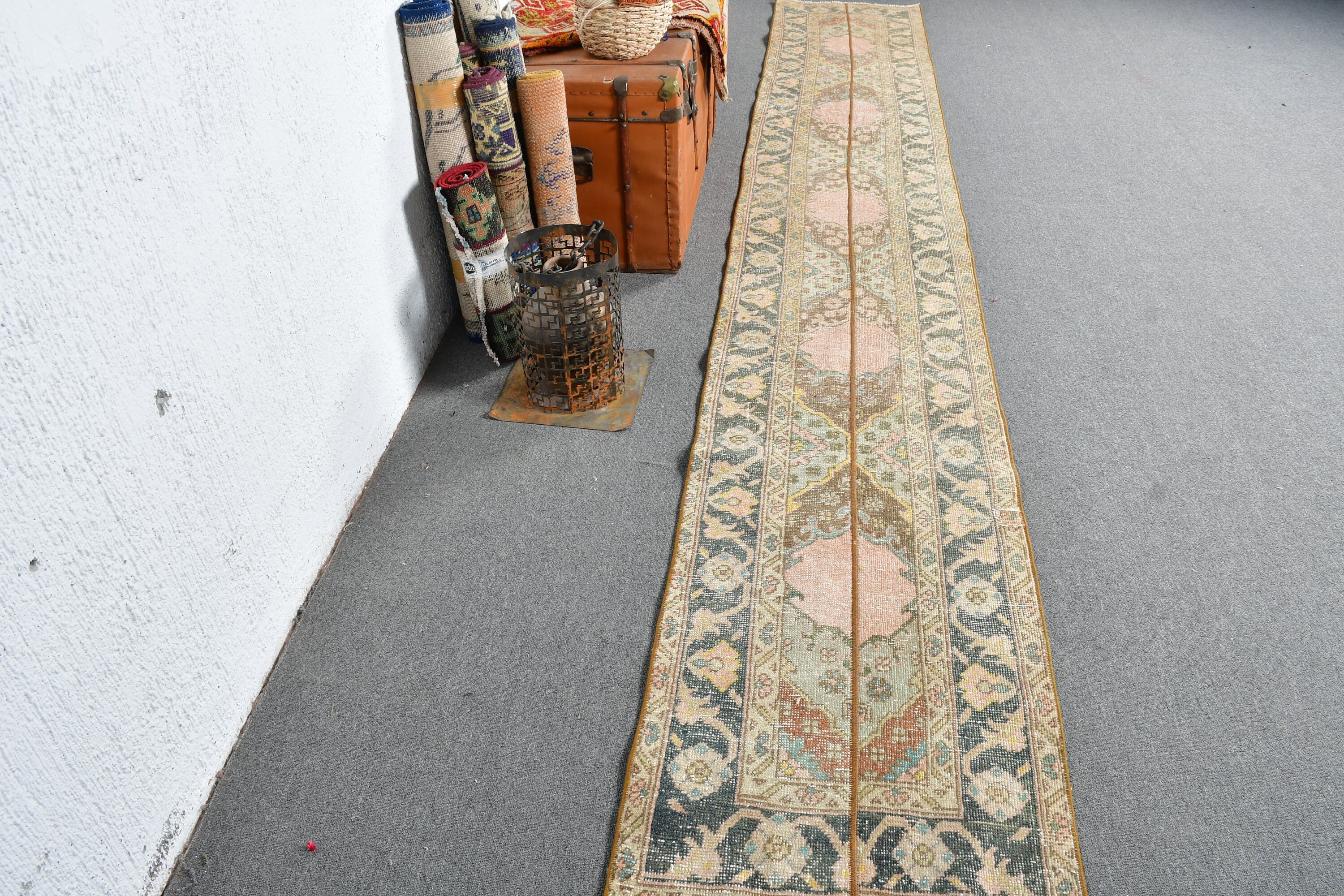 Türk Halısı, Ev Dekorasyonu Halısı, Runner Halıları, Vintage Halılar, Soluk Halı, 2x13.5 ft Runner Halısı, Mutfak Halıları, Kahverengi Oushak Halısı