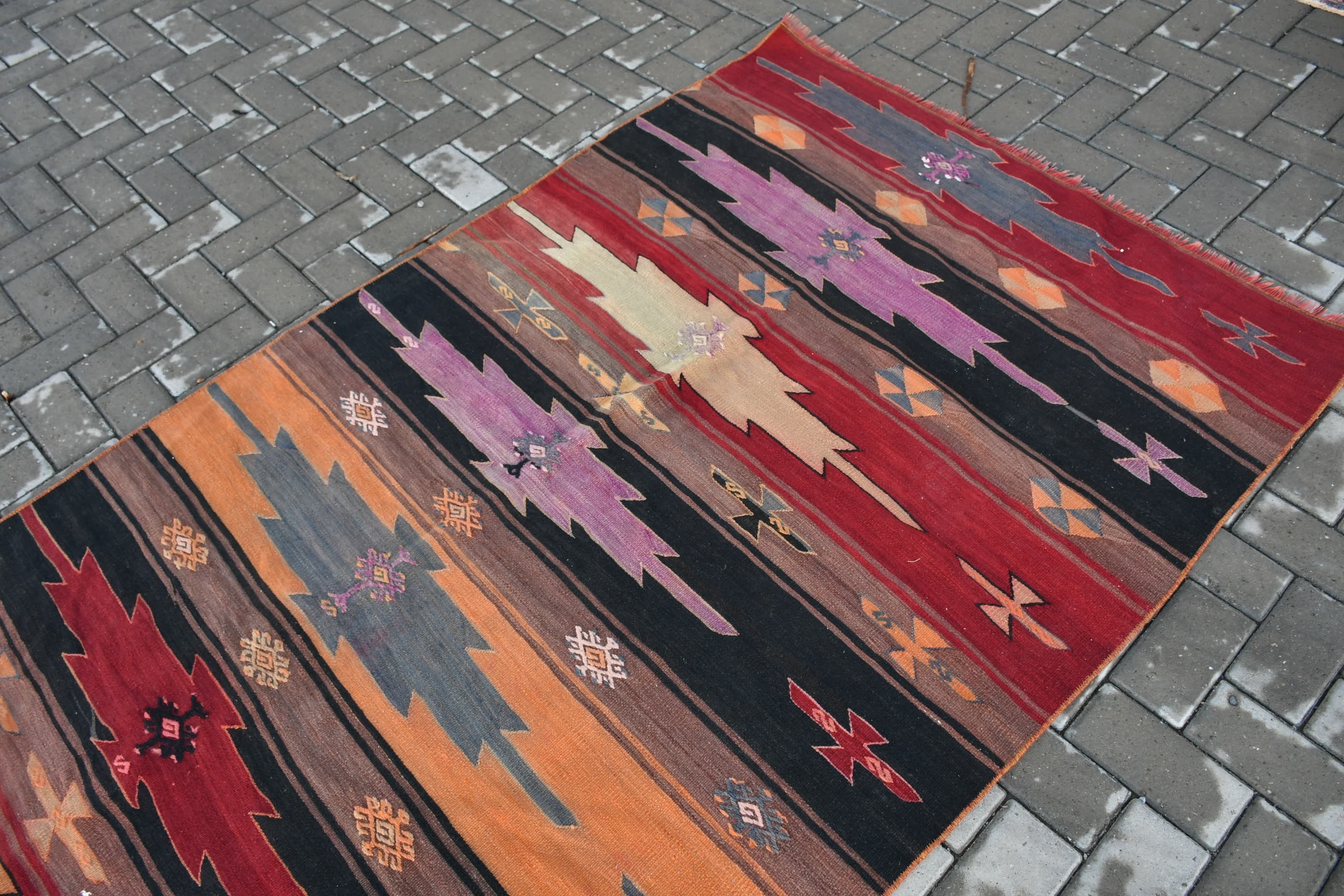 4x10.2 ft Runner Rugs, Tribal Rug, Kilim, Vintage Rugs, Kitchen Rug, Corridor Rug, Turkish Rug, Bedroom Rug, Red Floor Rugs