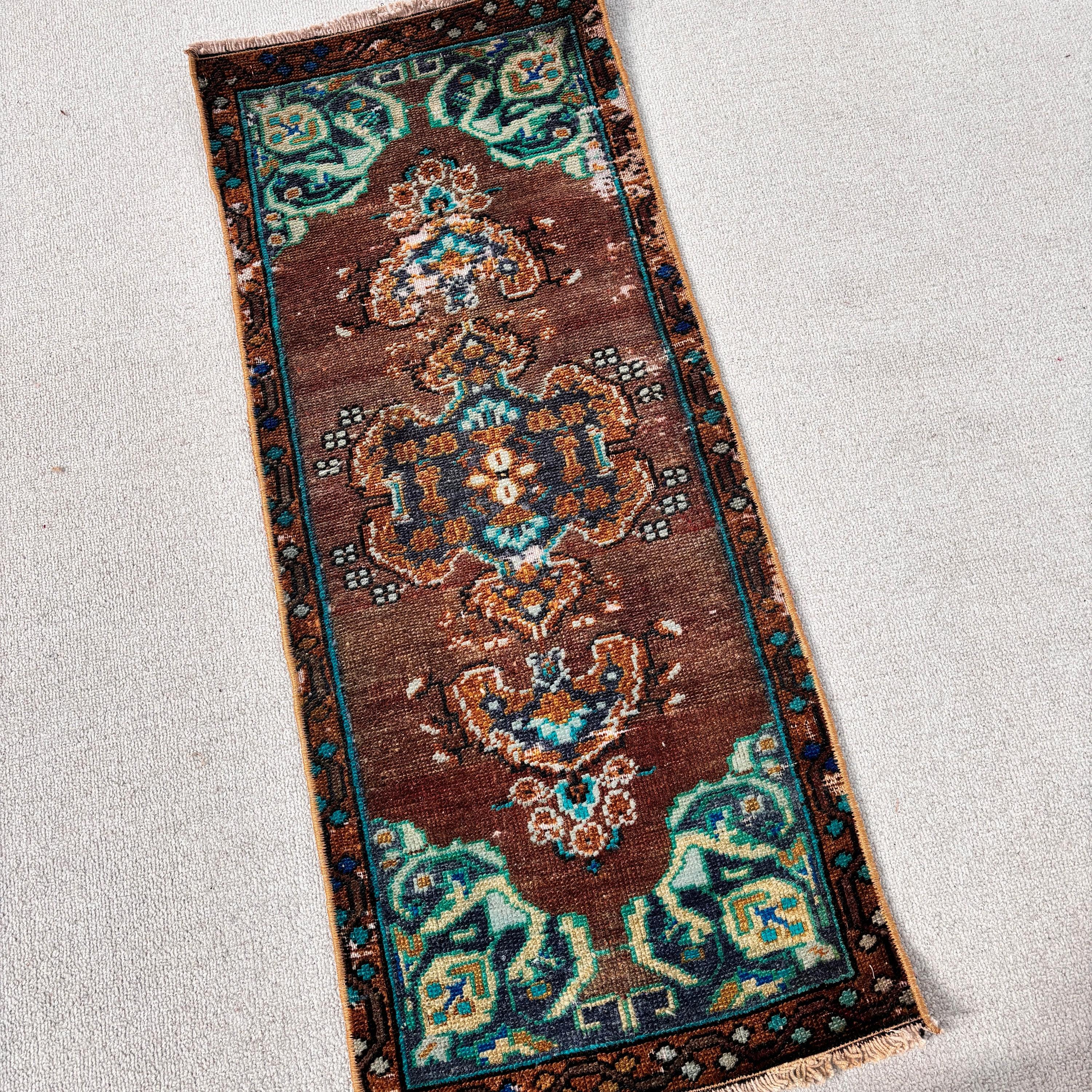 Vintage Rugs, Brown Oushak Rug, Oushak Rugs, Turkish Rug, Oriental Rug, 1.3x3.3 ft Small Rug, Cute Bath Mat Rug, Kitchen Rugs, Car Mat Rugs